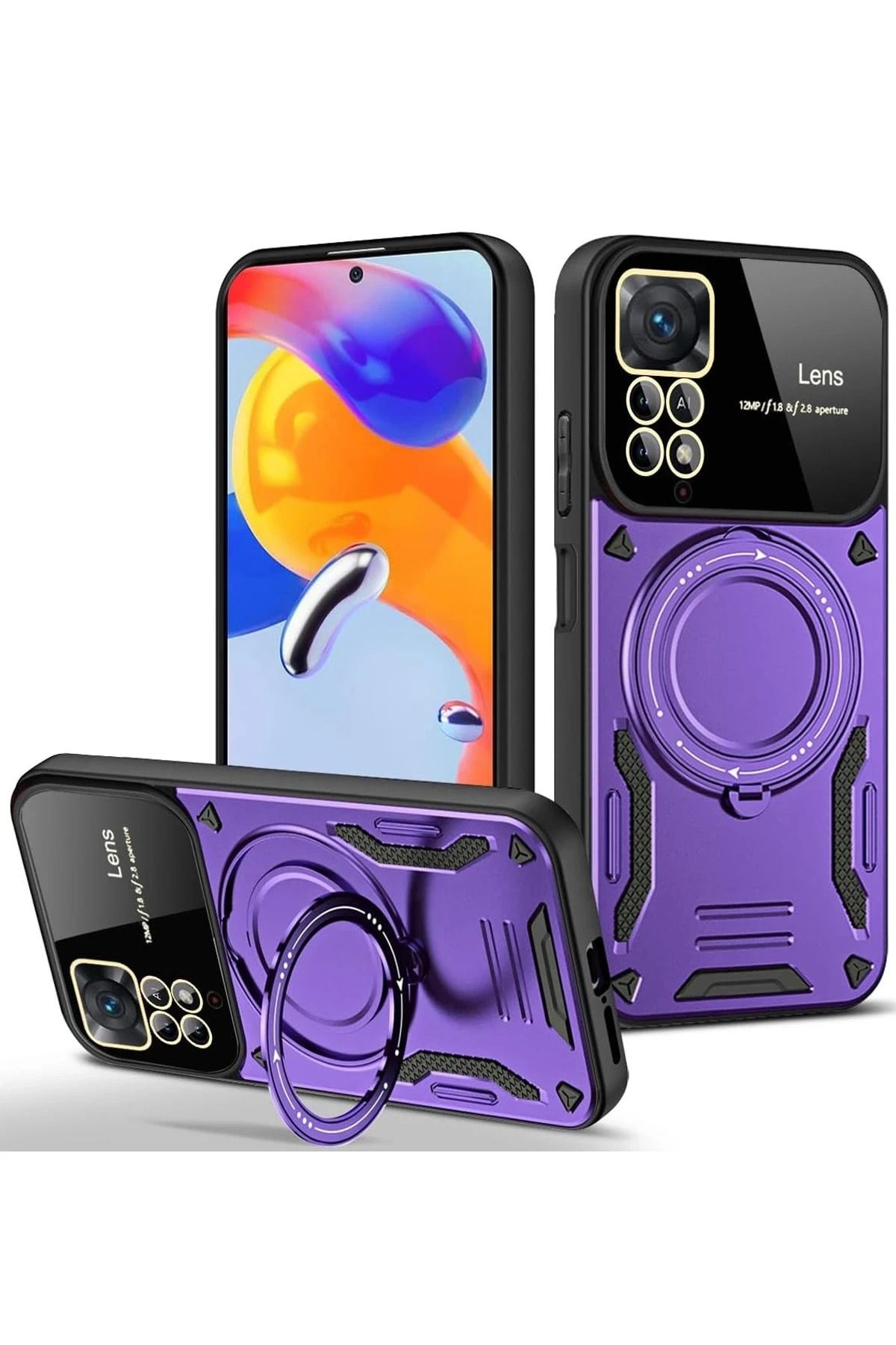 NewFace Xiaomi Redmi Note 11 Pro Kılıf Joy Lens Standlı Kapak - Mor JOJUA
