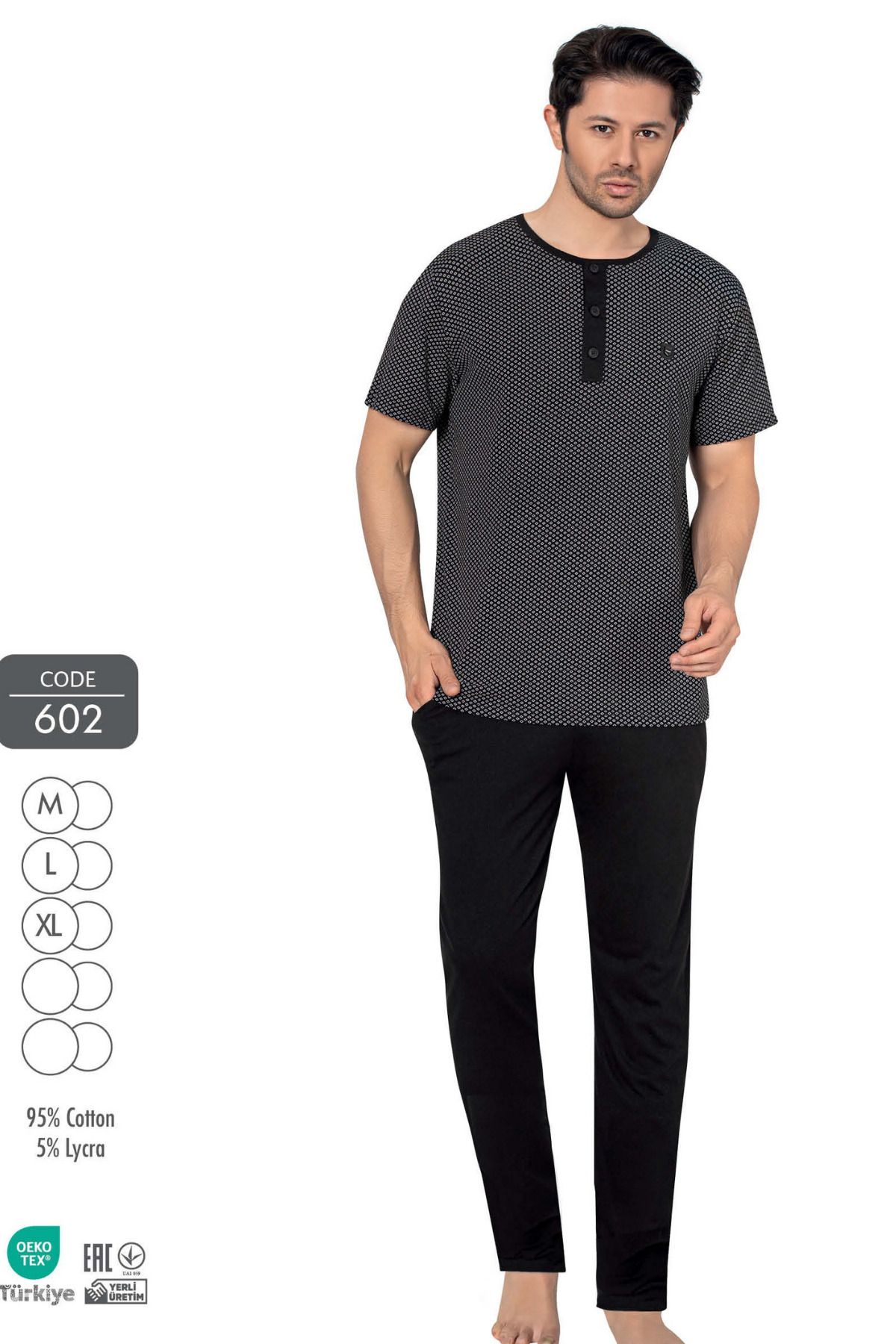 Cotpark Erkek Pamuklu Likralı Kısa Kollu Basıc Tişört Pantolon Pijama Takımı 602
