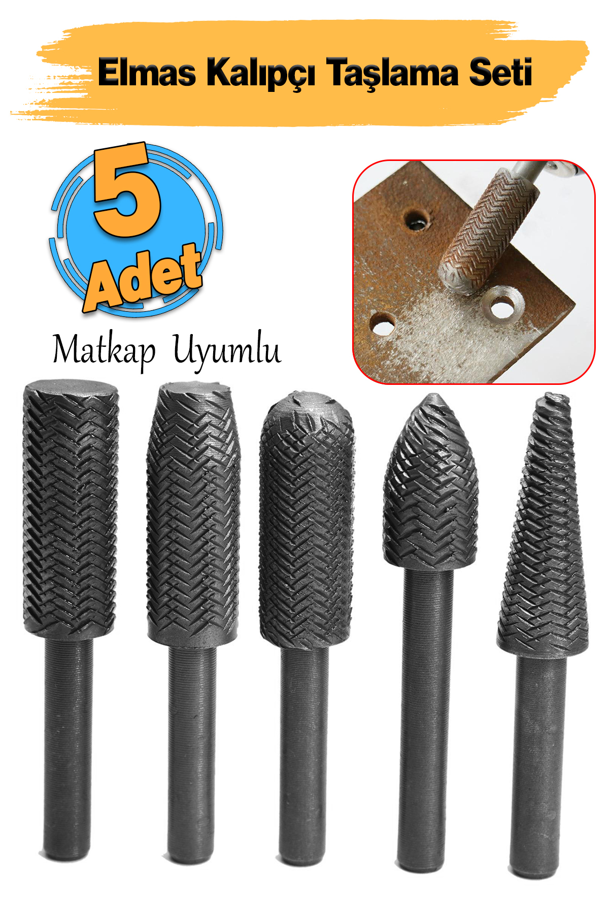 Badem10 Freze Uç Törpü 5 Parça Uç Kalıpçı Taşlama Seti Metal Demir
