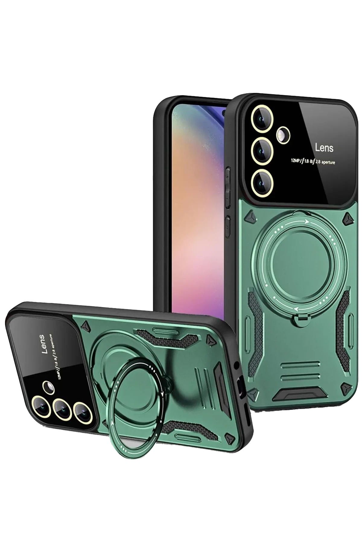 NewFace Samsung Galaxy S24 FE Kılıf Joy Lens Standlı Kapak - Koyu Yeşil JOJUA