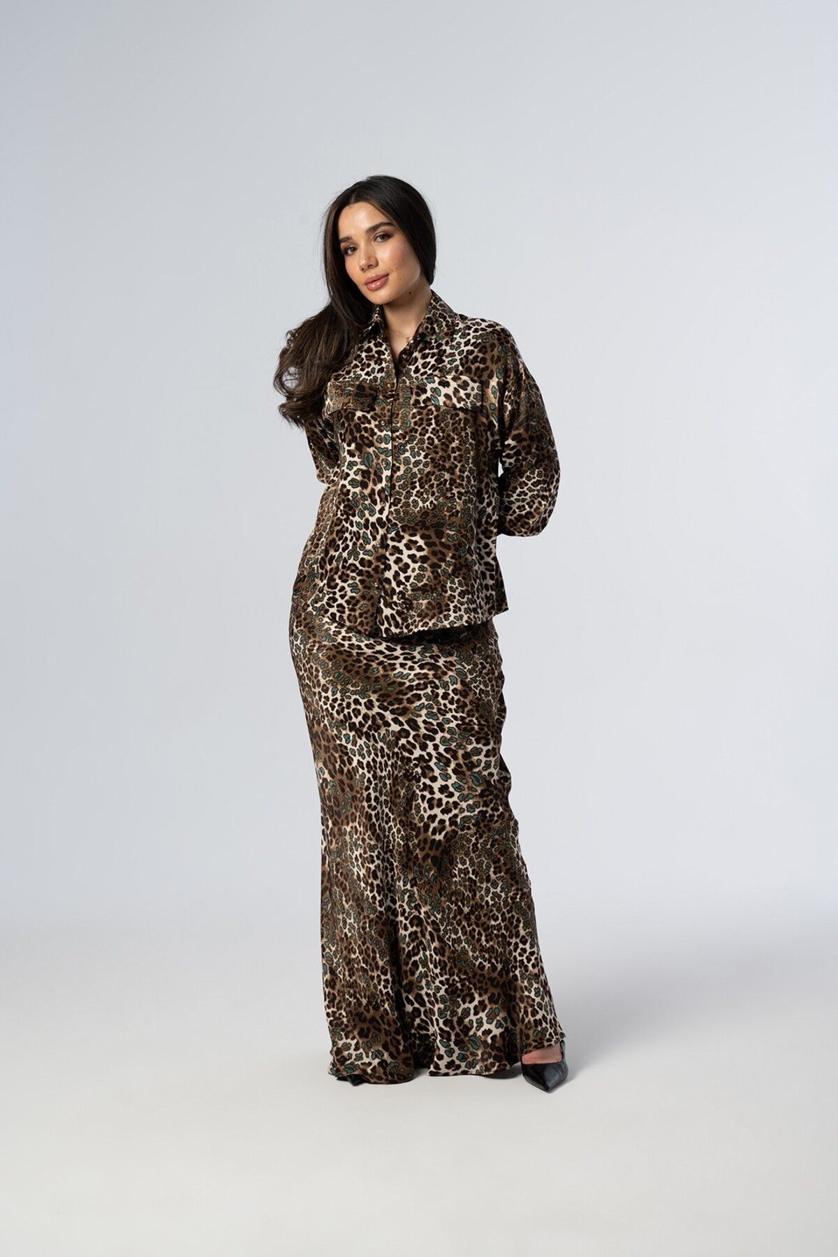 Elaris Exclusive ELARİS Leopar Desenli Saten İki Parça Takım