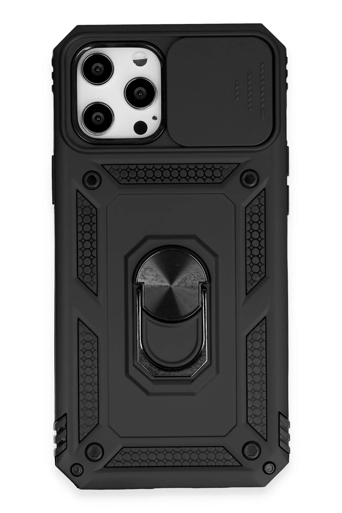 NewFace iPhone 12 Pro Max Kılıf Pars Lens Yüzüklü Silikon - Siyah YNSMR
