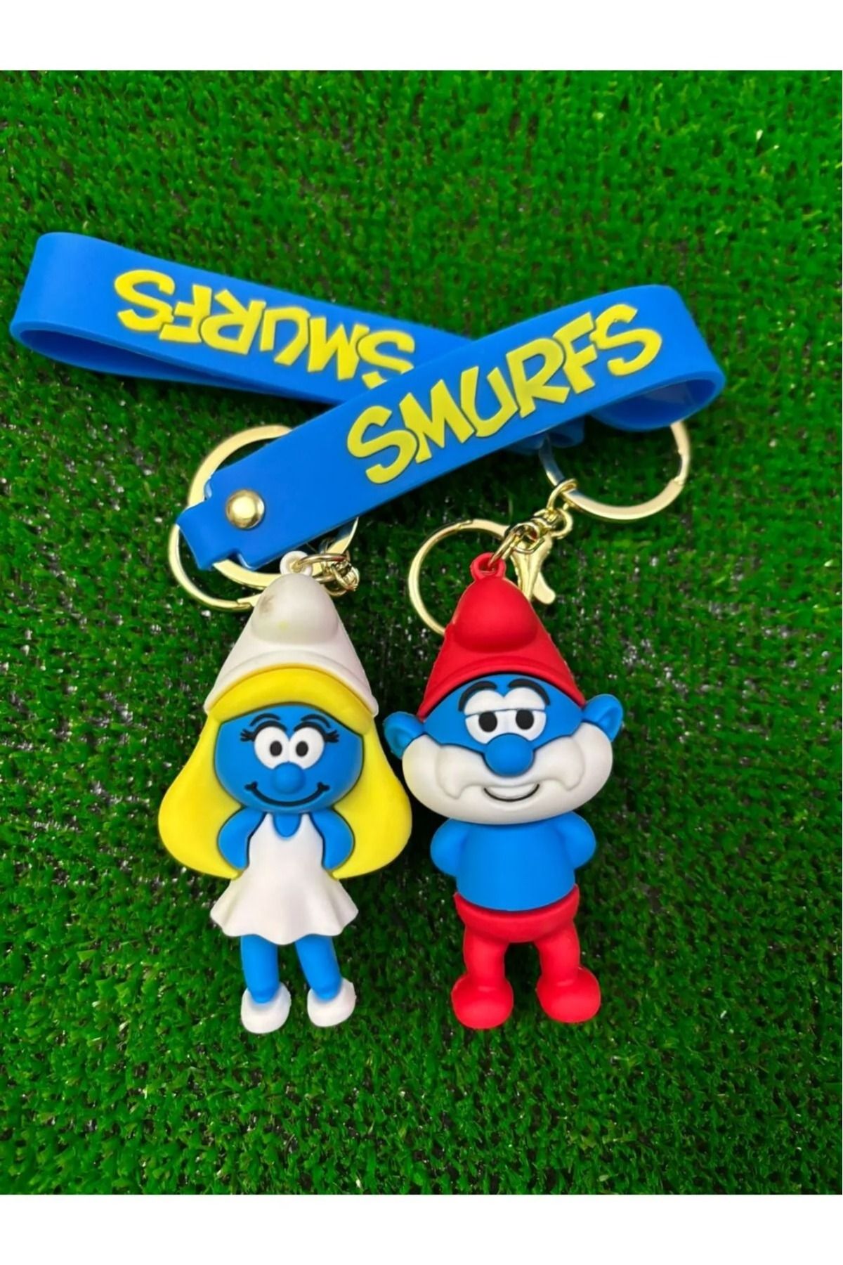 mihi hediyelik Sevimli Şirinler Karakteri Şirin Baba 3d Silikon Anahtarlık Kaliteli Büyük Boy Papa Smurf 2li