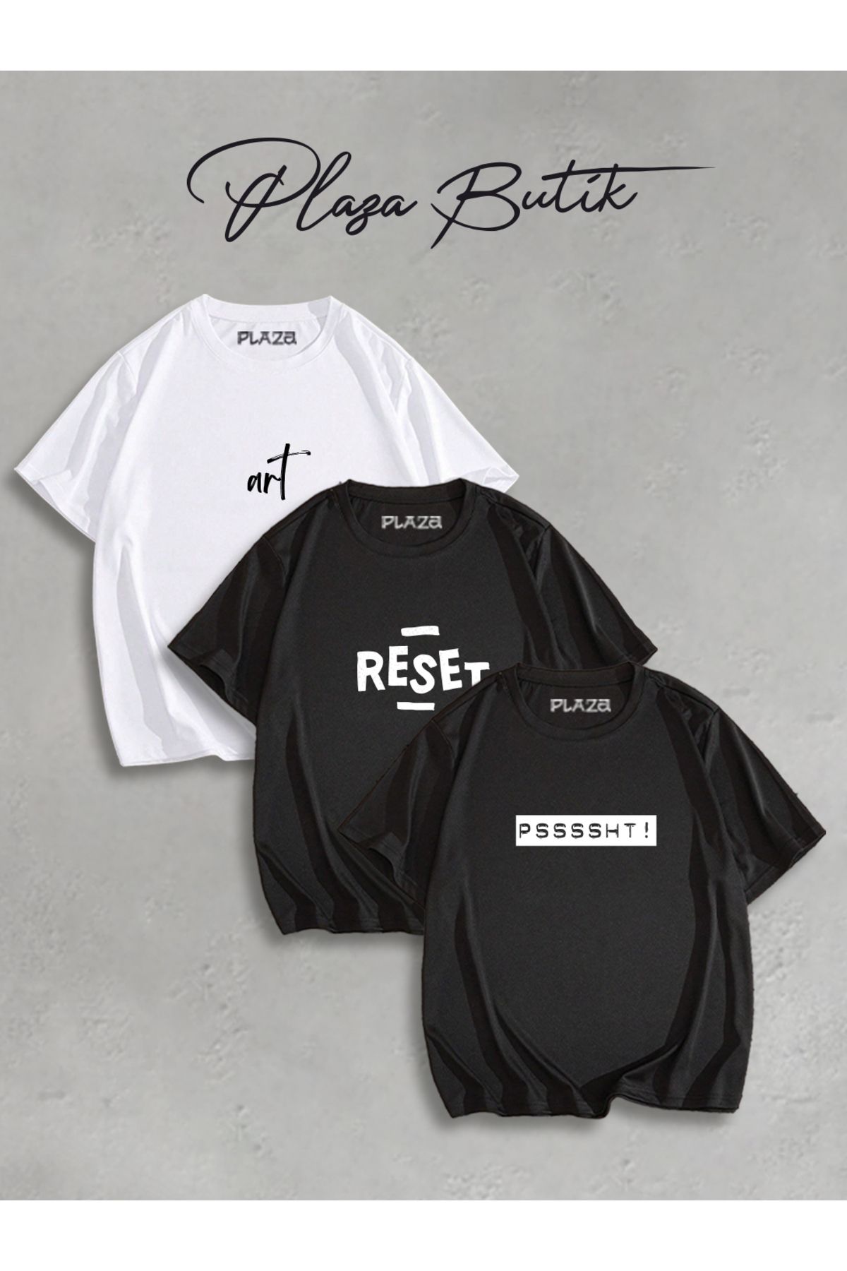 Plaza Butik Unisex 3'lü Oversize T-shirt Seti