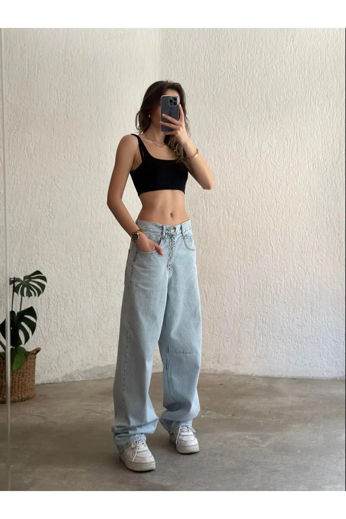 KADREZZ COLLECTİON Kar Toka Detaylı Bol Kesim Geniş Paça Rahat Baggy Jean Kot Salaş Kadın Pantolon Jangan