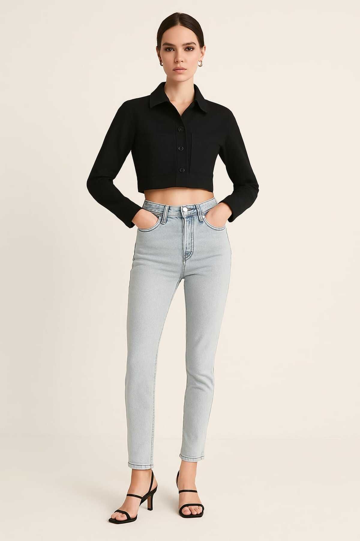 gigigiyim Yüksel Bel Dar Paça Kadın Skinny Jean Mavi