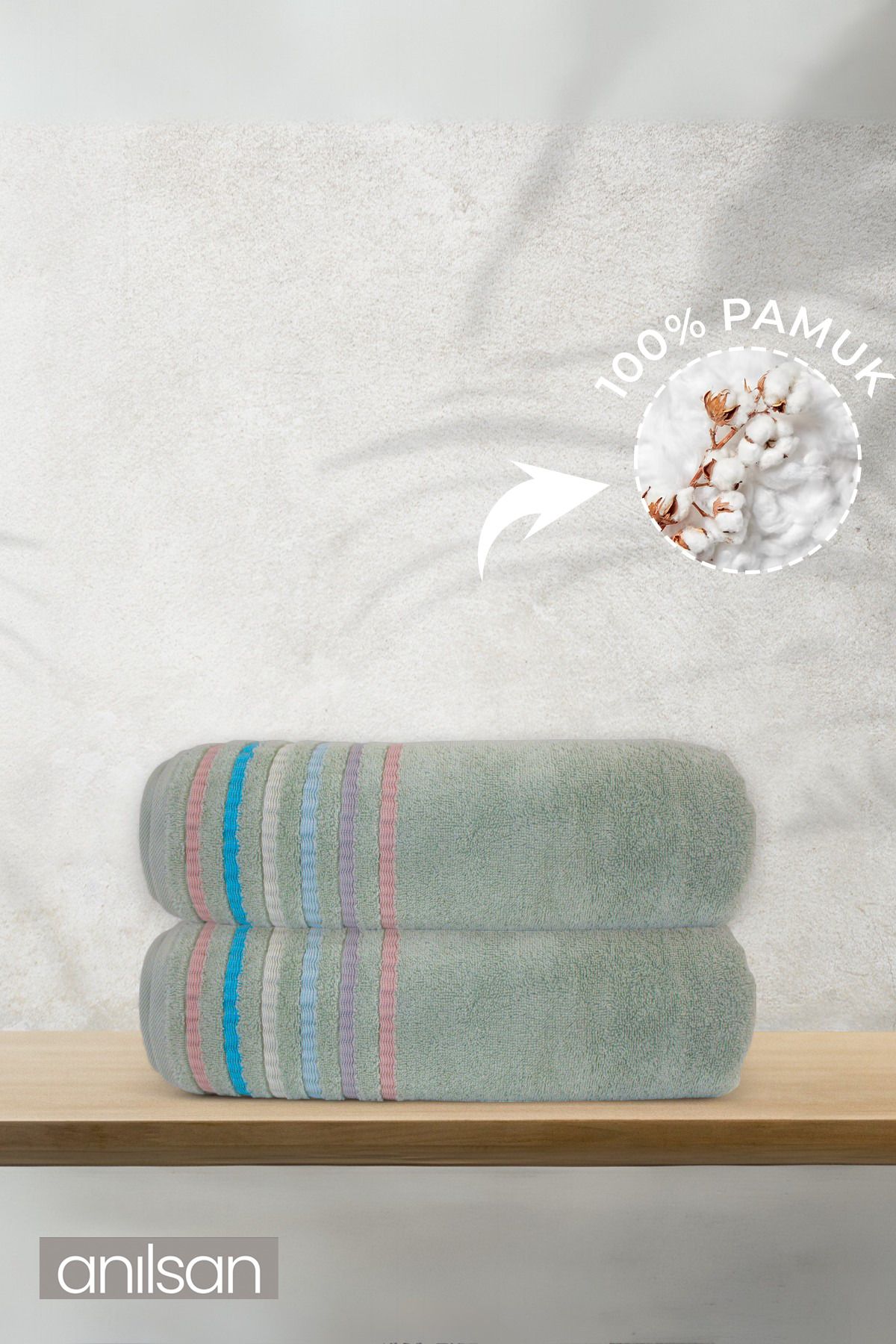 Anılsan 2'li Talu Banyo Havlusu - 70x140 Cm, 570gr, %100 pamuk, Spa Ve Otel Havlusu, Günlük Kullanıma Uygun