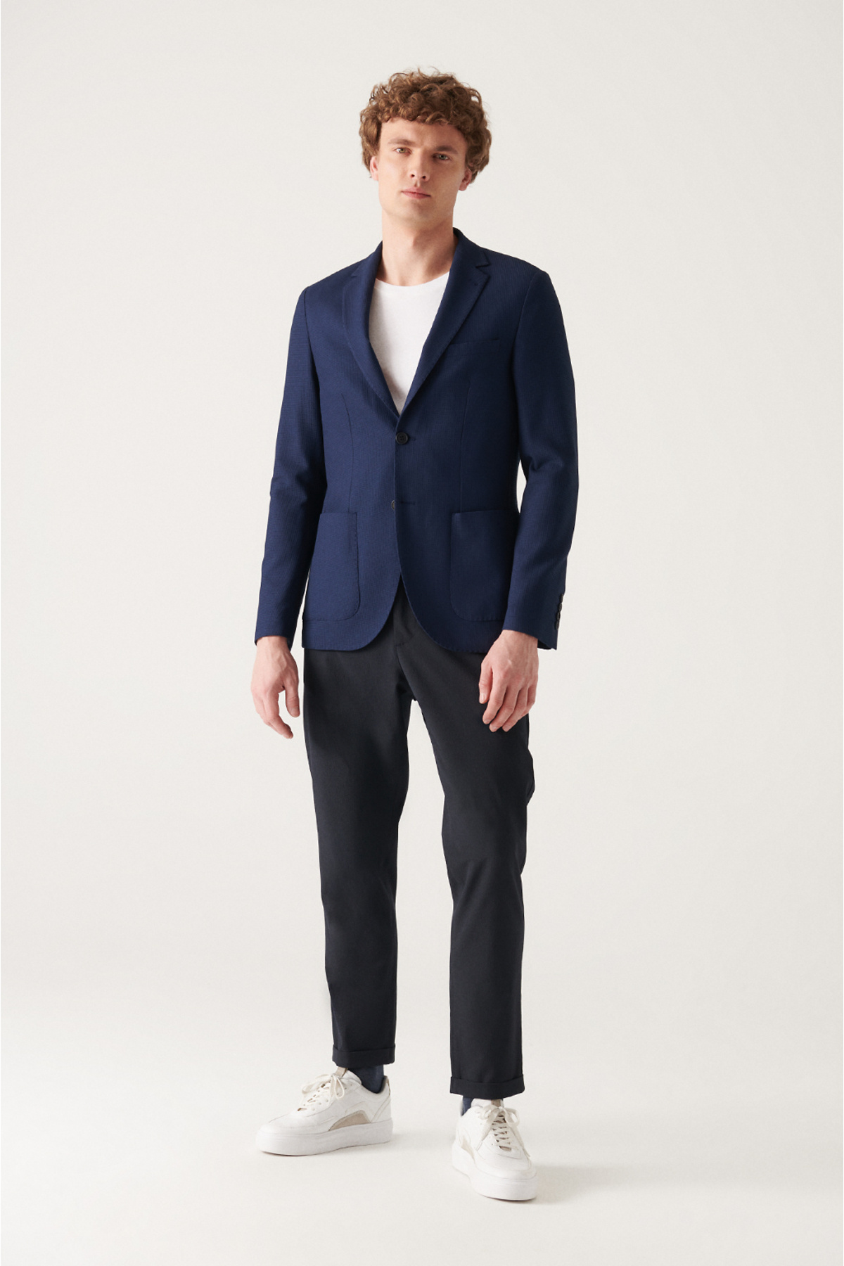 Avva-Marineblaue Dobby-Stretchjacke für Herren A22y4021 5