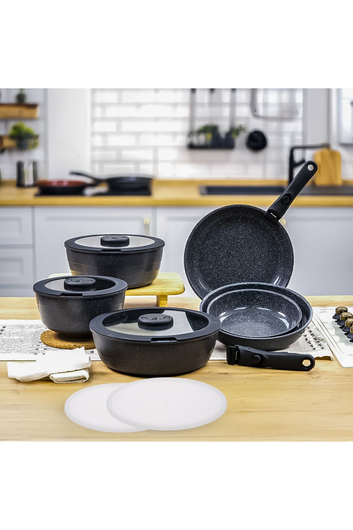 ThermoAD | PRATİCA SERİSİ | 12 Parça | Tencere ve Tava Set | Gri