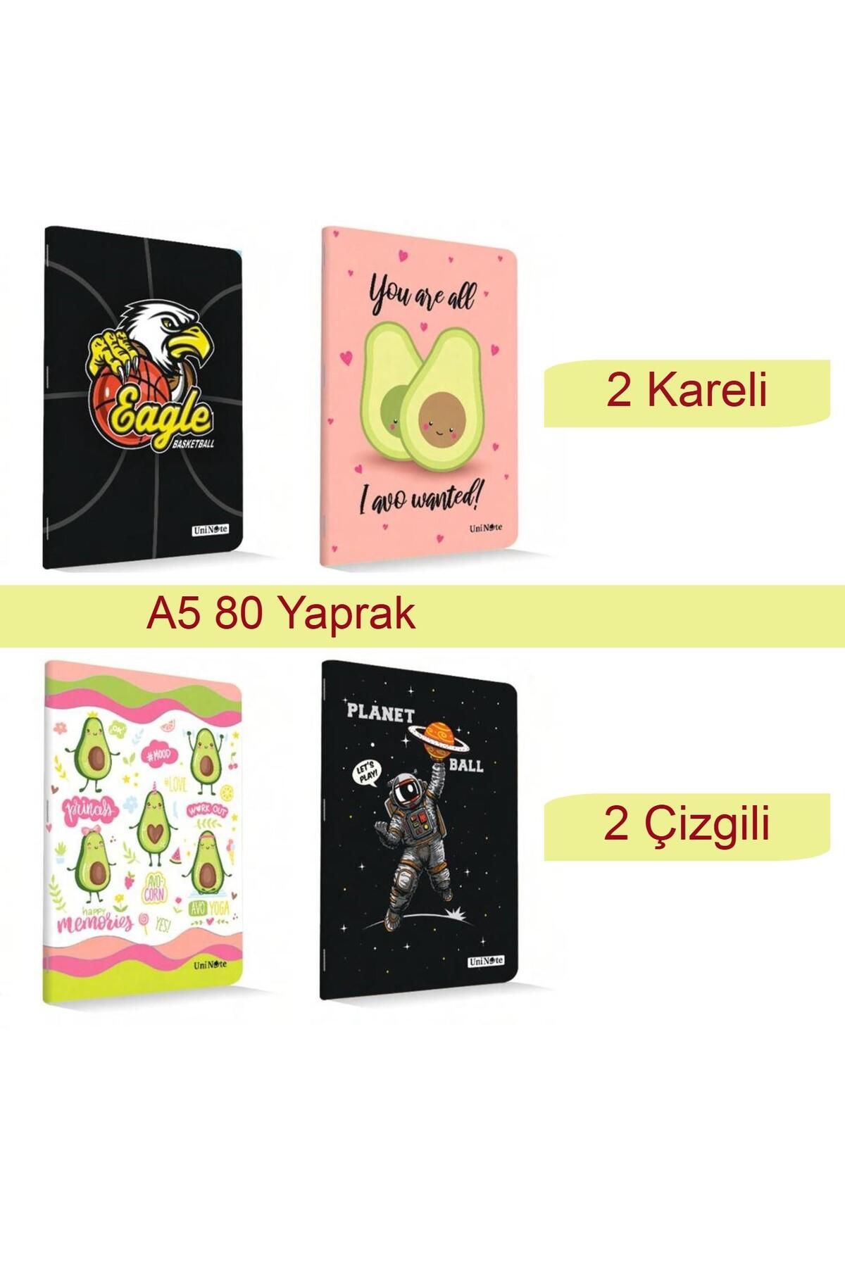 Çınar Çınar Uninote A5 80 Yaprak Karton Kapak Dikişli Defter 2 Çizgili 2 Kareli