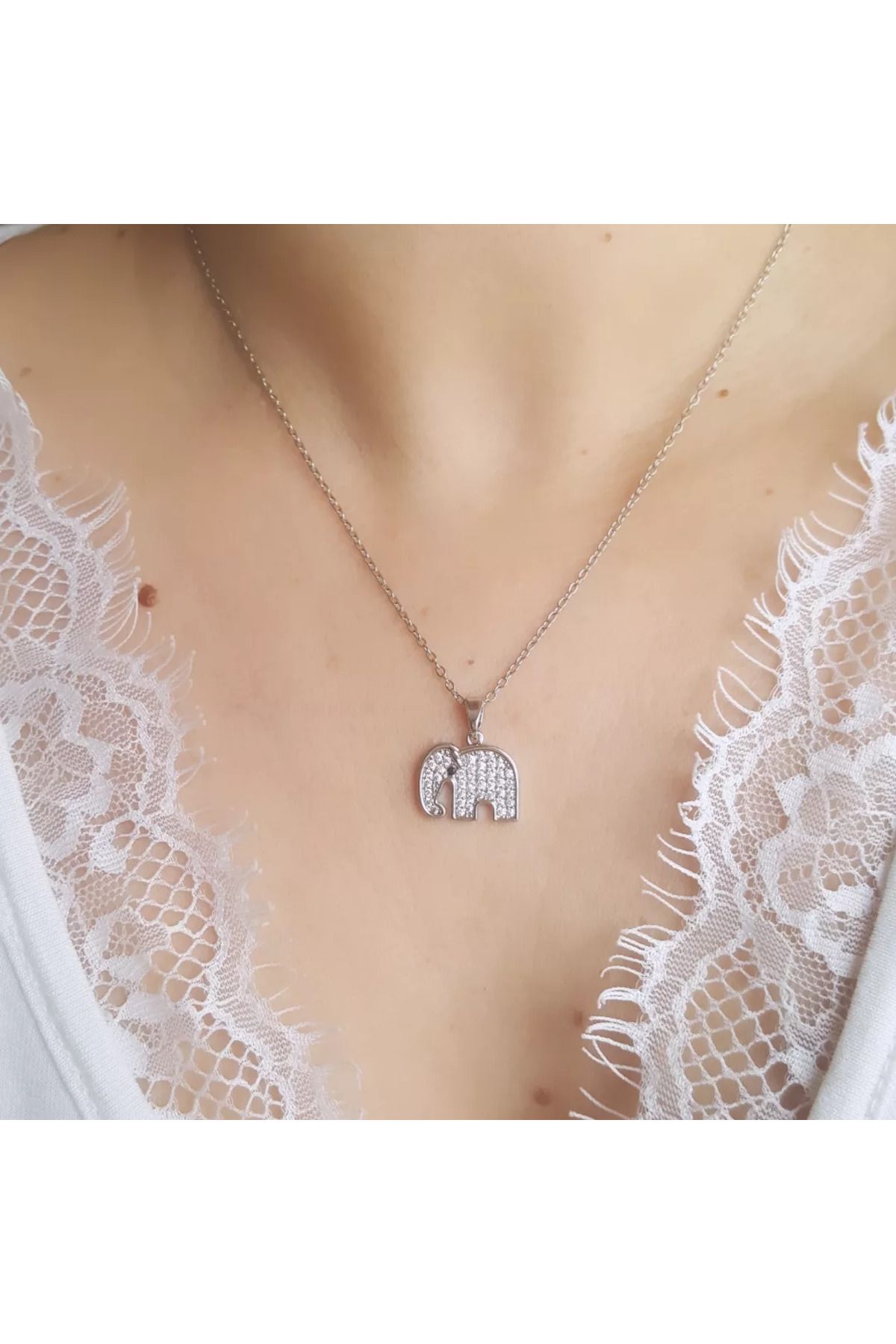 Ma Passion Fil Motif Zirkon Taşlı Silver Paslanmaz Çelik Kolye