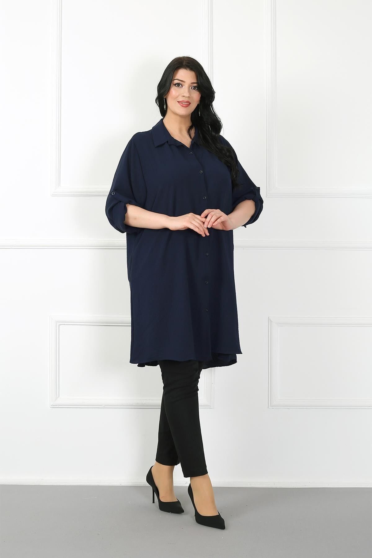By Alba Collection KADIN LACİVERT AYROBİN BÜYÜK BEDEN TUNİK
