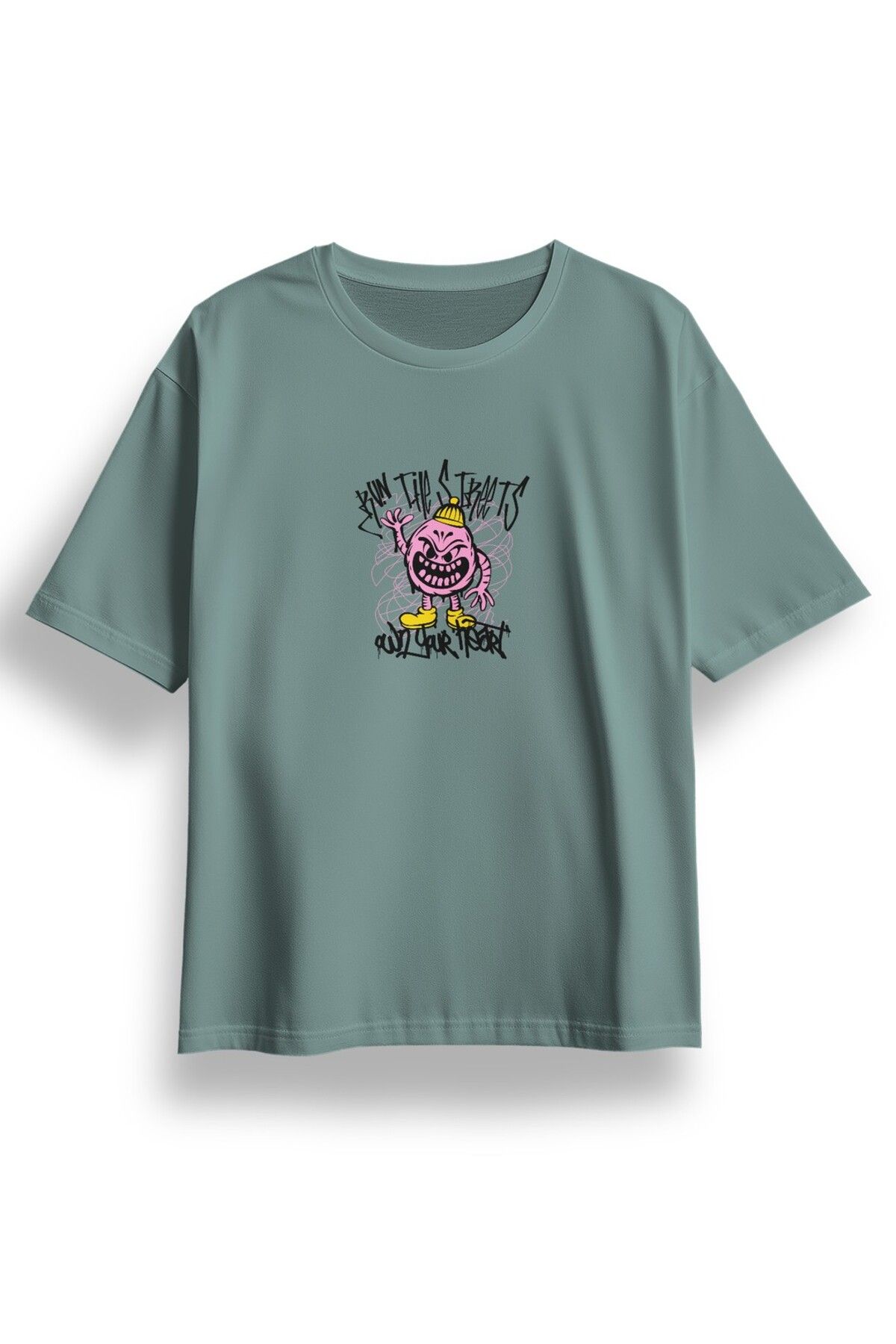 LUMARTA Oversize Run The Streets Baskılı Tshirt