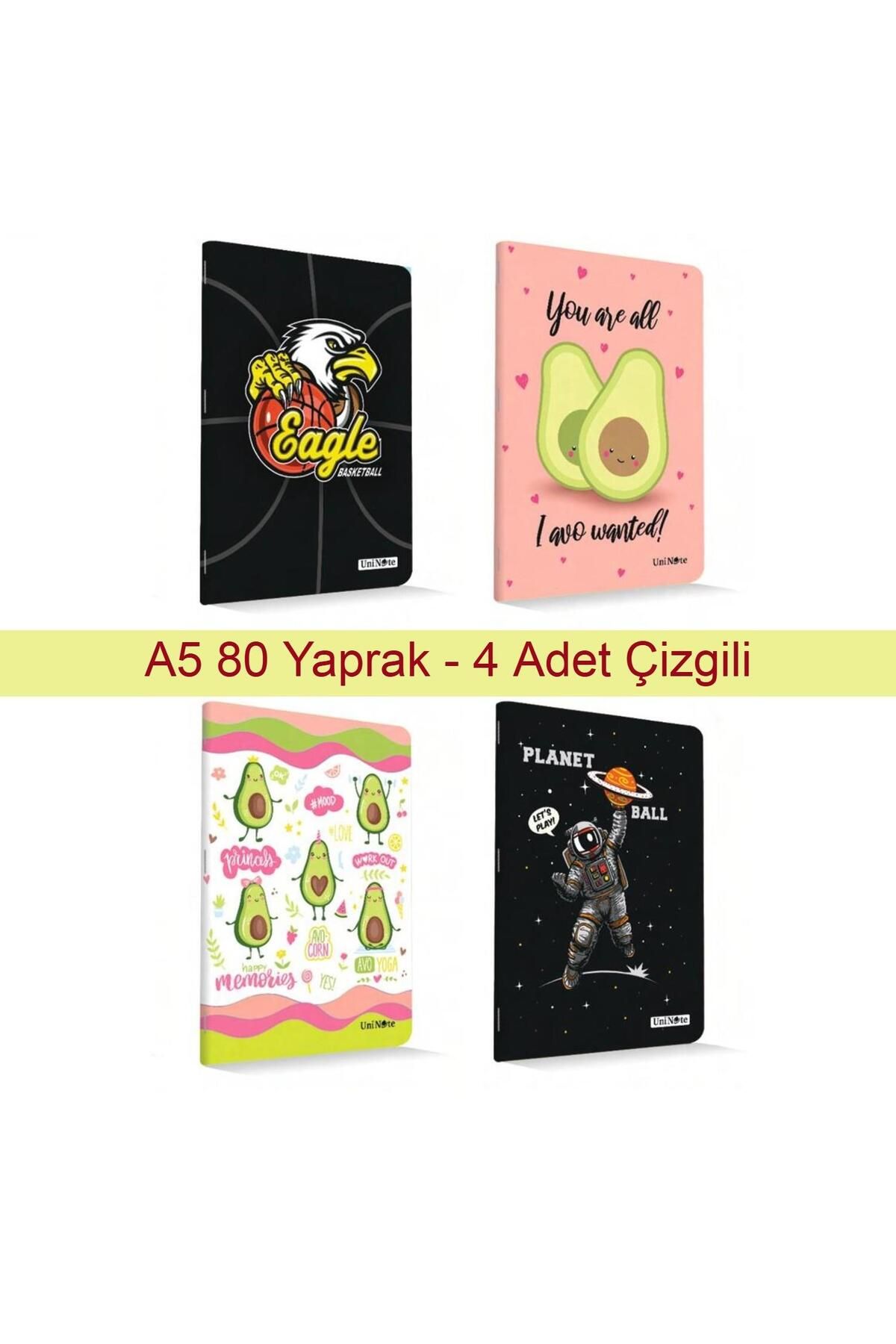 Çınar Çınar Uninote A5 80 Yaprak Karton Kapak Dikişli Defter Çizgili 4 Adet