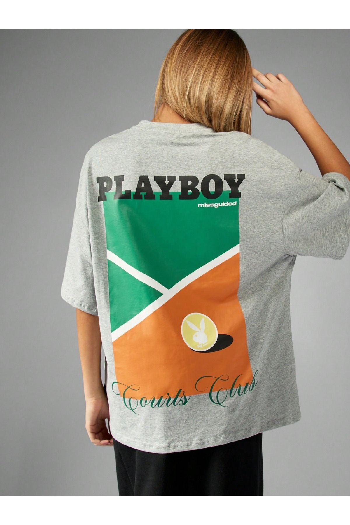 JANSO GROUP - KADIN KISA KOLLU TSHIRT BASKILI OVERSİZE 08 GRİ