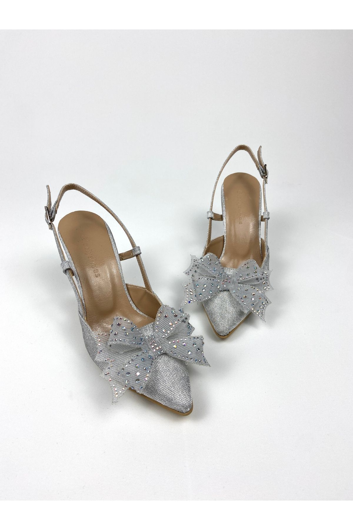 Gloriys Ayakkabı & Çanta-Silver Glitter Bow 9 cm High Heel Shoes 01483 2