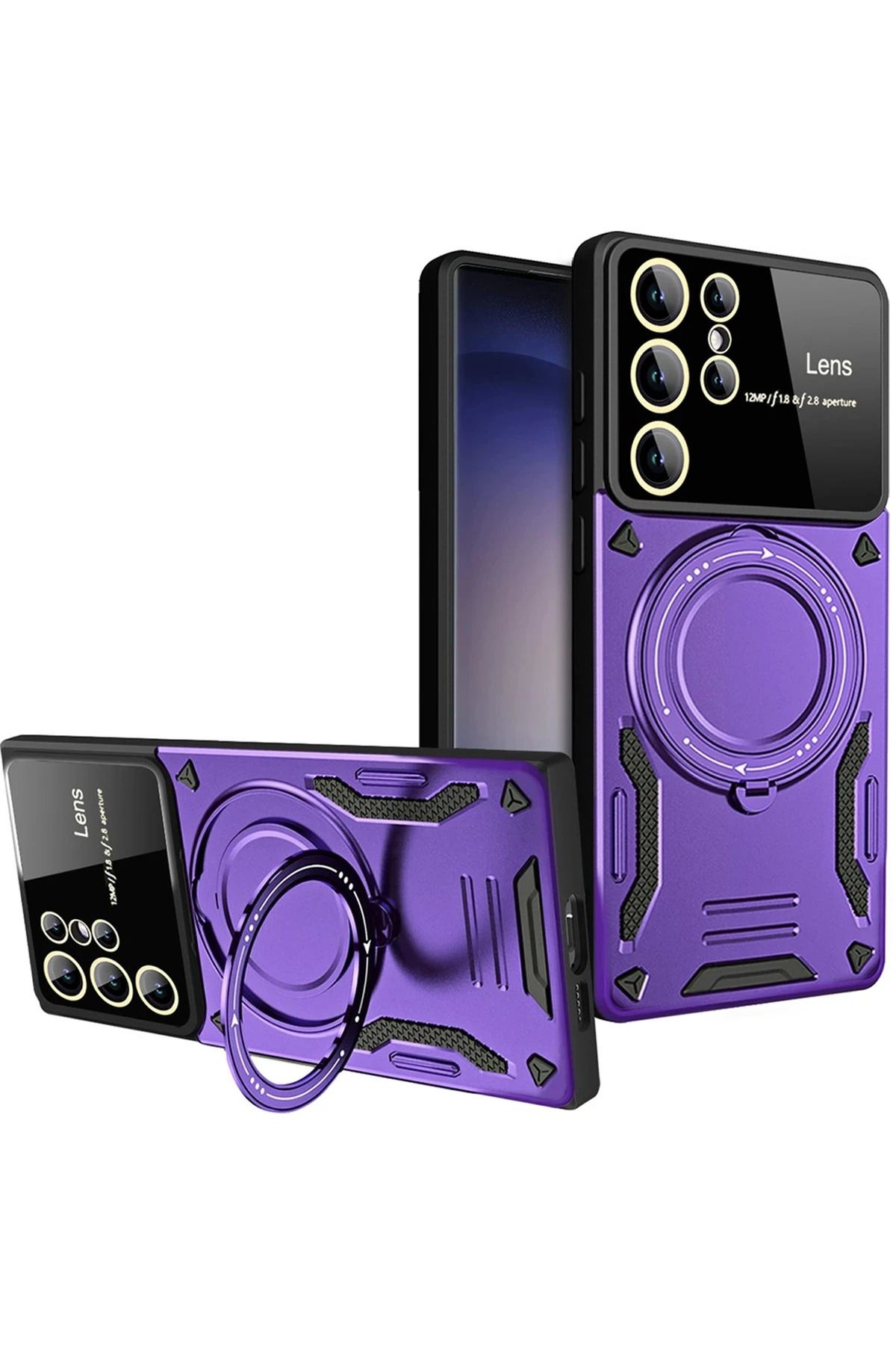 NewFace Samsung Galaxy S25 Ultra Kılıf Joy Lens Standlı Kapak - Mor JOJUA