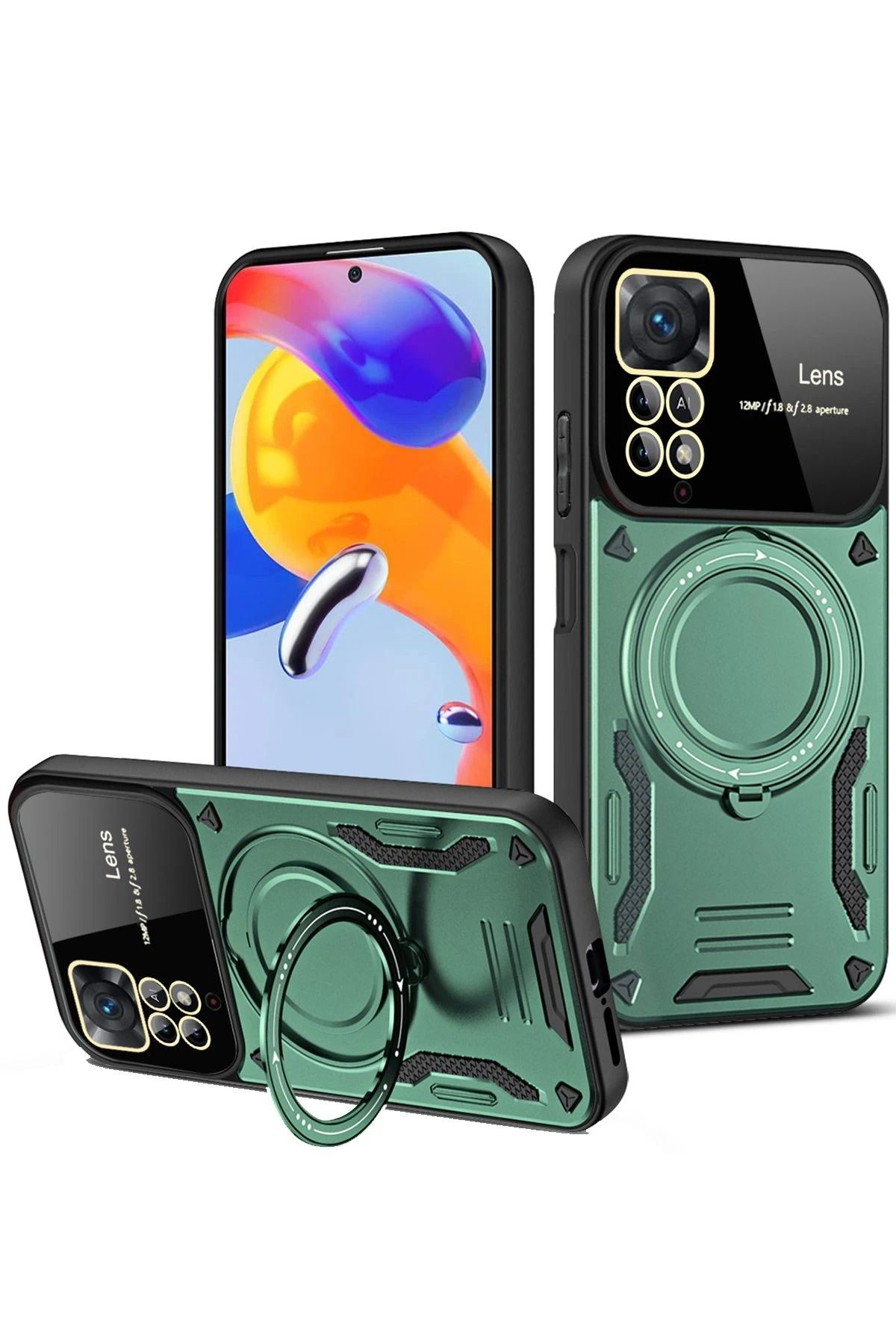 NewFace Xiaomi Redmi Note 12 Pro 4G Kılıf Joy Lens Standlı Kapak - Koyu Yeşil FERRG