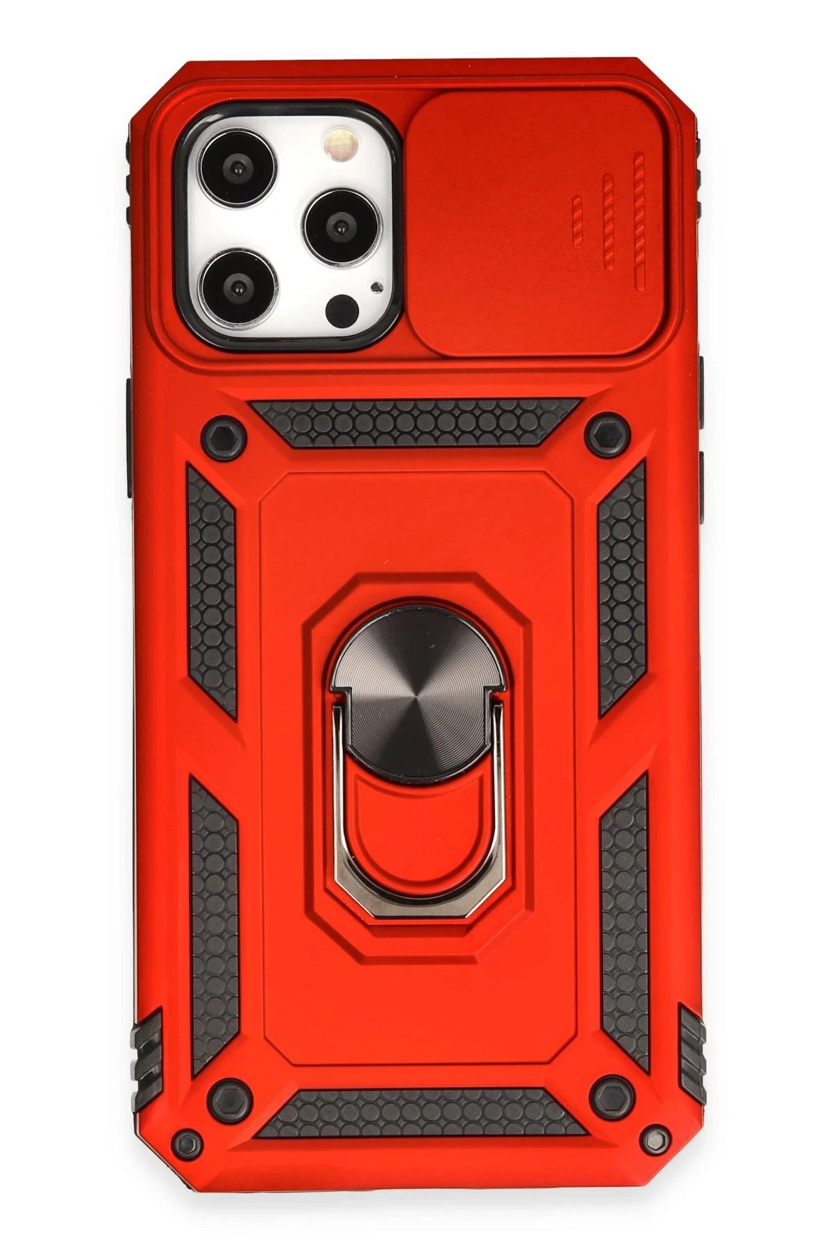 NewFace iPhone 12 Pro Max Kılıf Pars Lens Yüzüklü Silikon - Kırmızı JOJUA