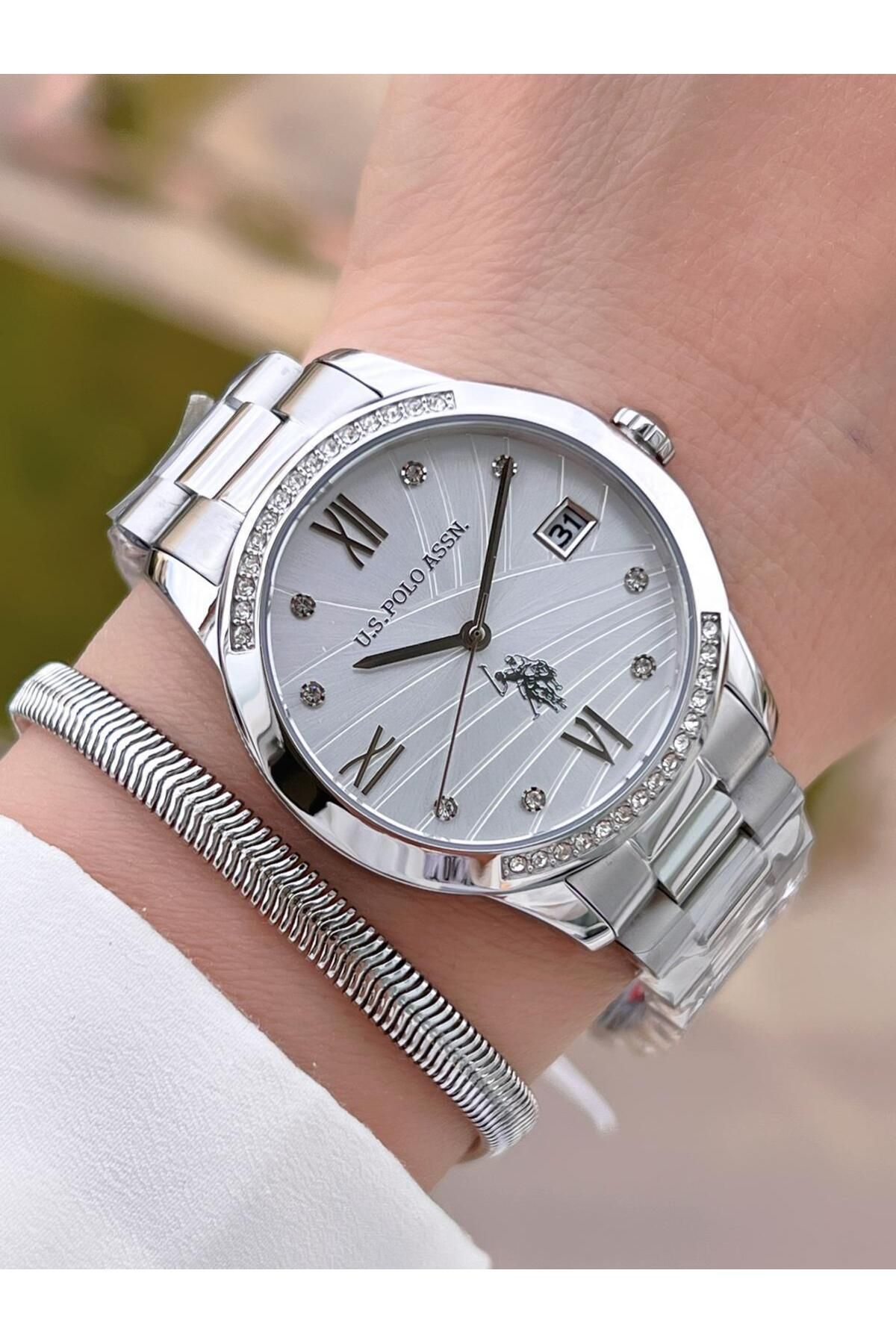 U.S. Polo Assn. U.S.POLO ASSN Çelik Kordon 5 Atm Suya Dayanıklı Kadın Kol Saati+Bileklik Hediyeli USPA.2059.B02