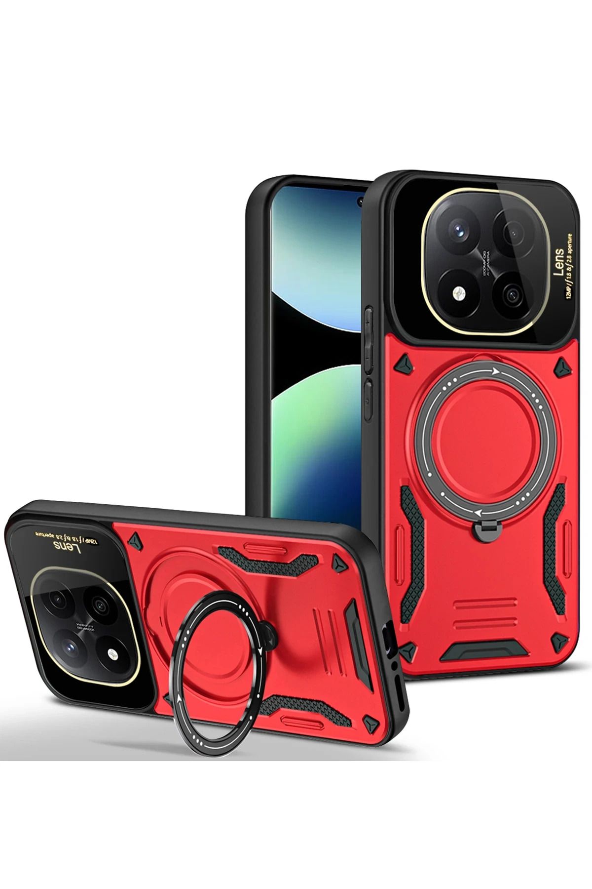 NewFace Xiaomi Redmi Note 14 Pro 5G Kılıf Joy Lens Standlı Kapak - Kırmızı YNSMR