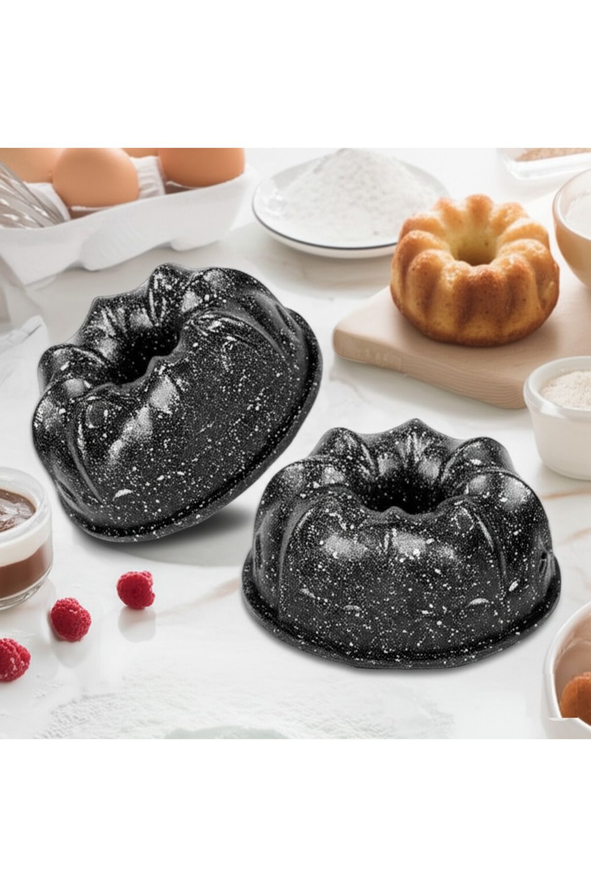 ELDİPA Granit Efektli Döküm 2'li Mini Taç Kek Kalıbı 11 cm