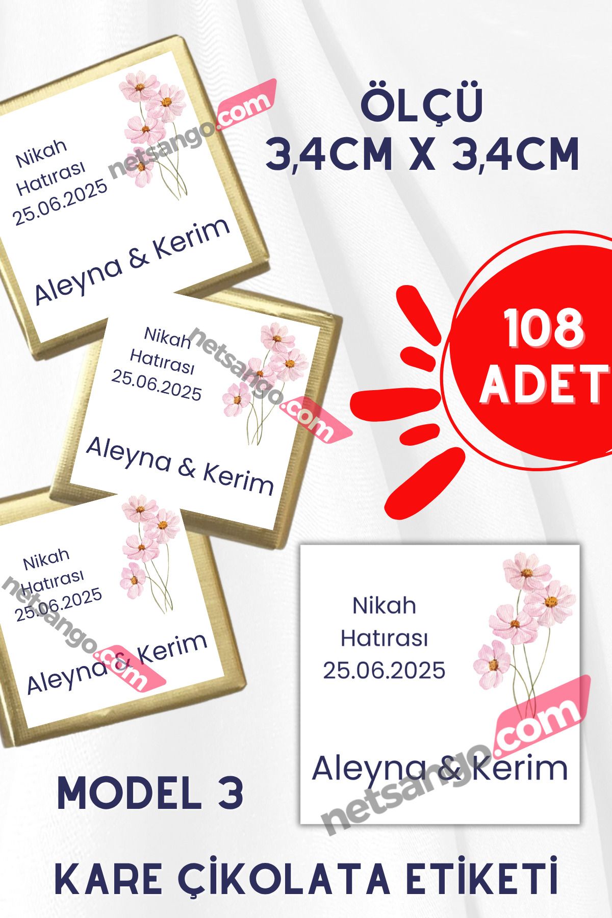 Netsan Etiket 108 Adet Madlen Çikolata Etiketi Söz Nişan Nikah Sticker Model 3