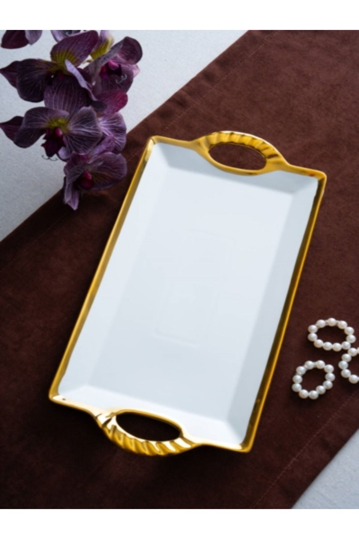 ACAR Arwen Dikdörtgen Gold Tepsi 42X21X3Cm