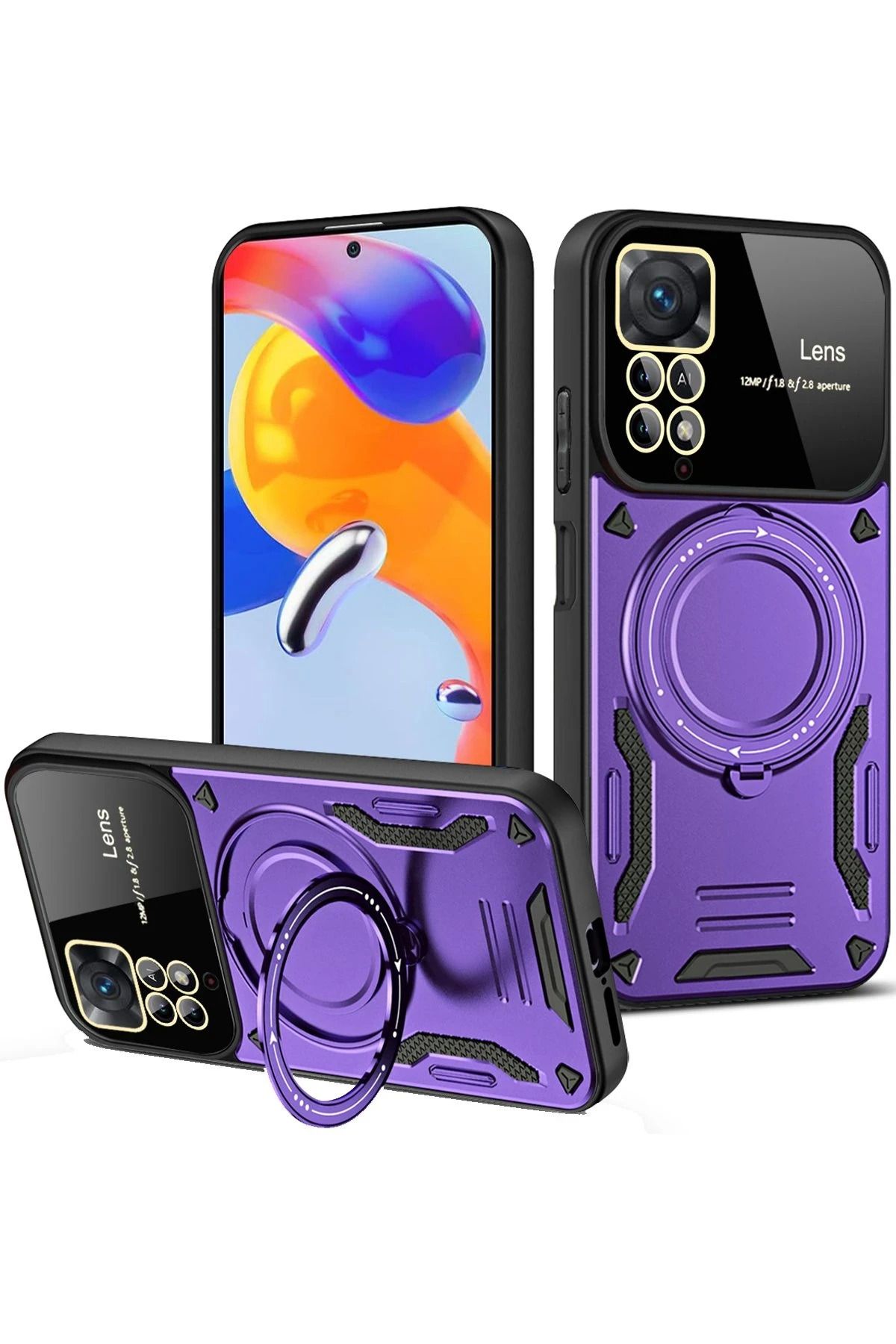 NewFace Xiaomi Redmi Note 12 Pro 4G Kılıf Joy Lens Standlı Kapak - Mor FERRG