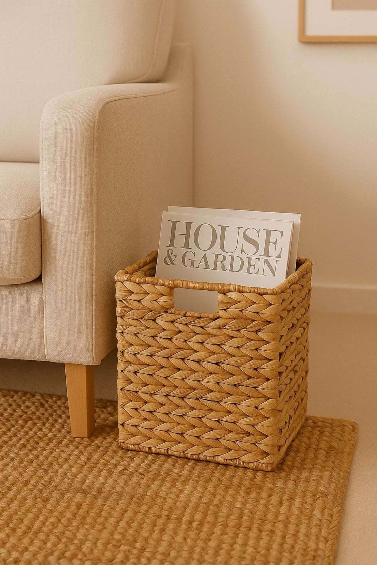 Arma House 1 Adet Katlanabilir Bohem Natural Hasır Sepet Kutu Düzenleyici & Organizer (32x33x32 cm)