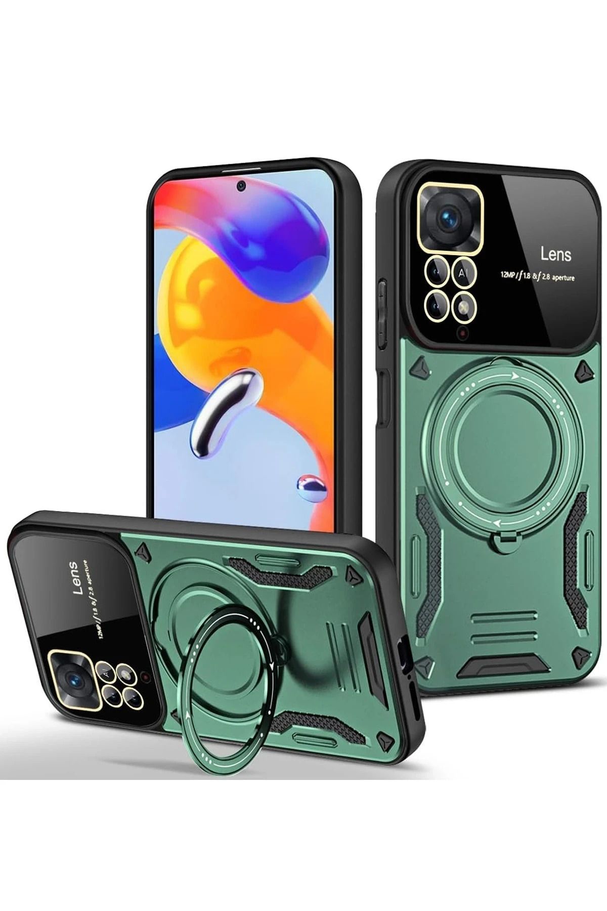 NewFace Xiaomi Redmi Note 11 Pro Kılıf Joy Lens Standlı Kapak - Koyu Yeşil JOJUA