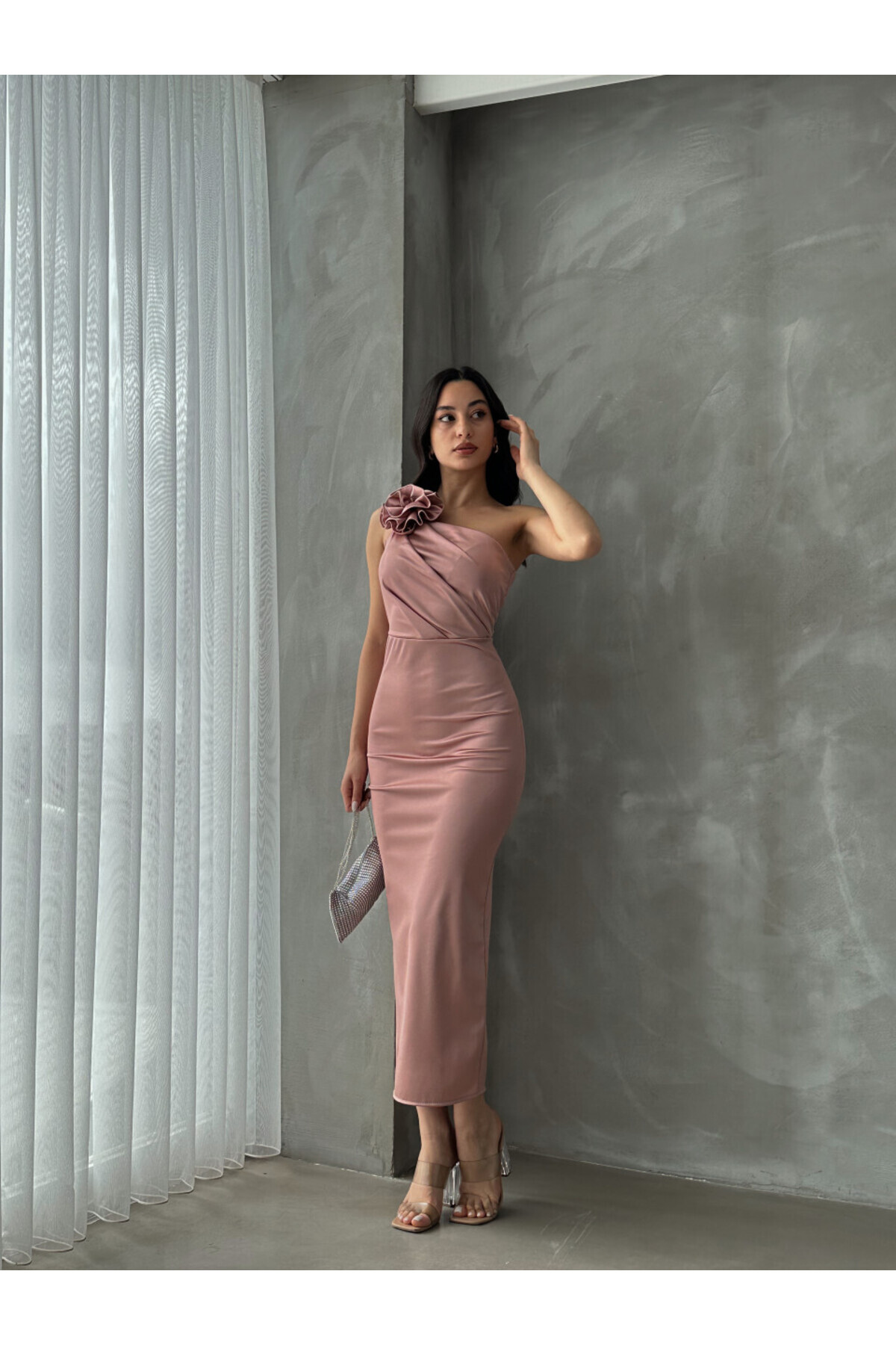 ADA MODA-Women's midi dress with bare shoulder 5