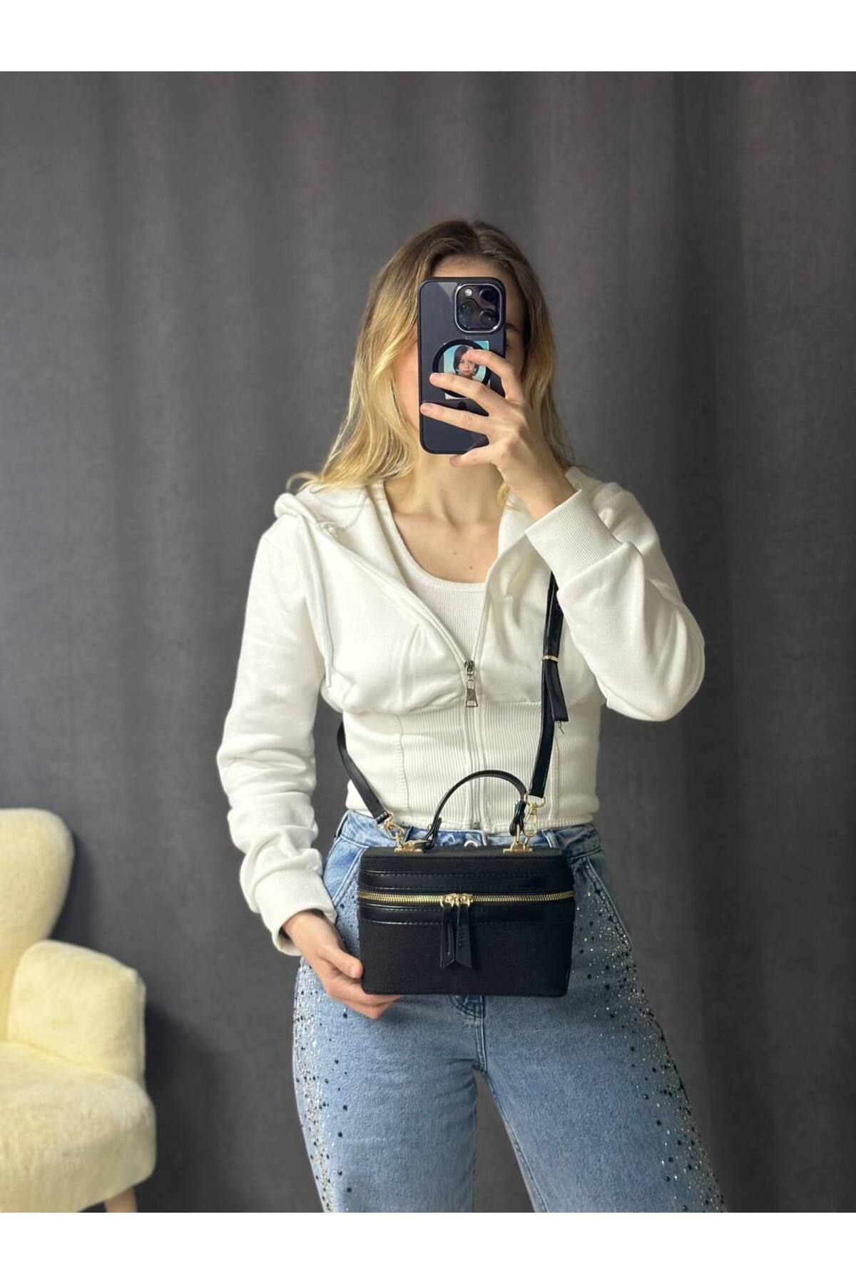 Nues Kadın Keten Kutu Model El ve Omuz Çantası