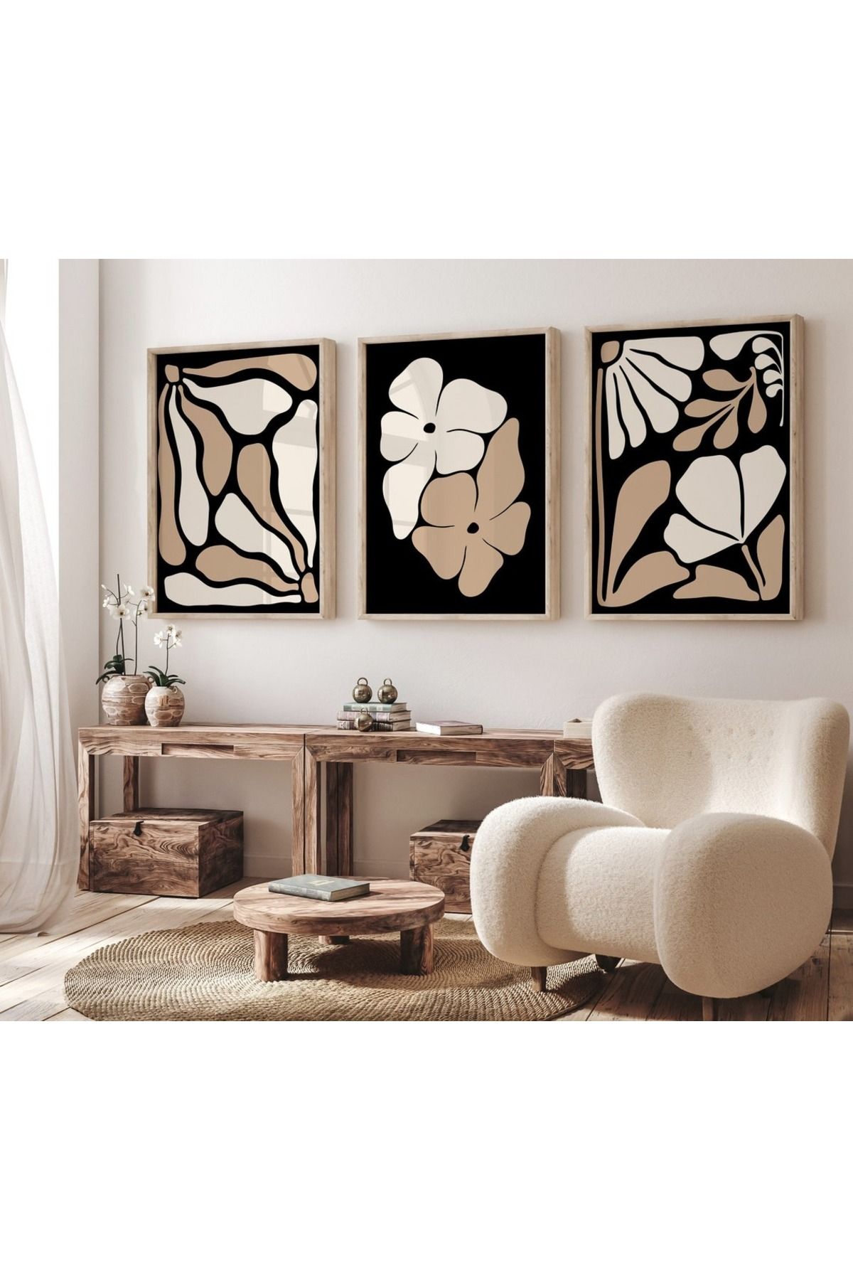 Dekorsiahome 3 Parça Ahşap Çerçeveli Oturma Odası Salon Mutfak Tablo Seti SET3080