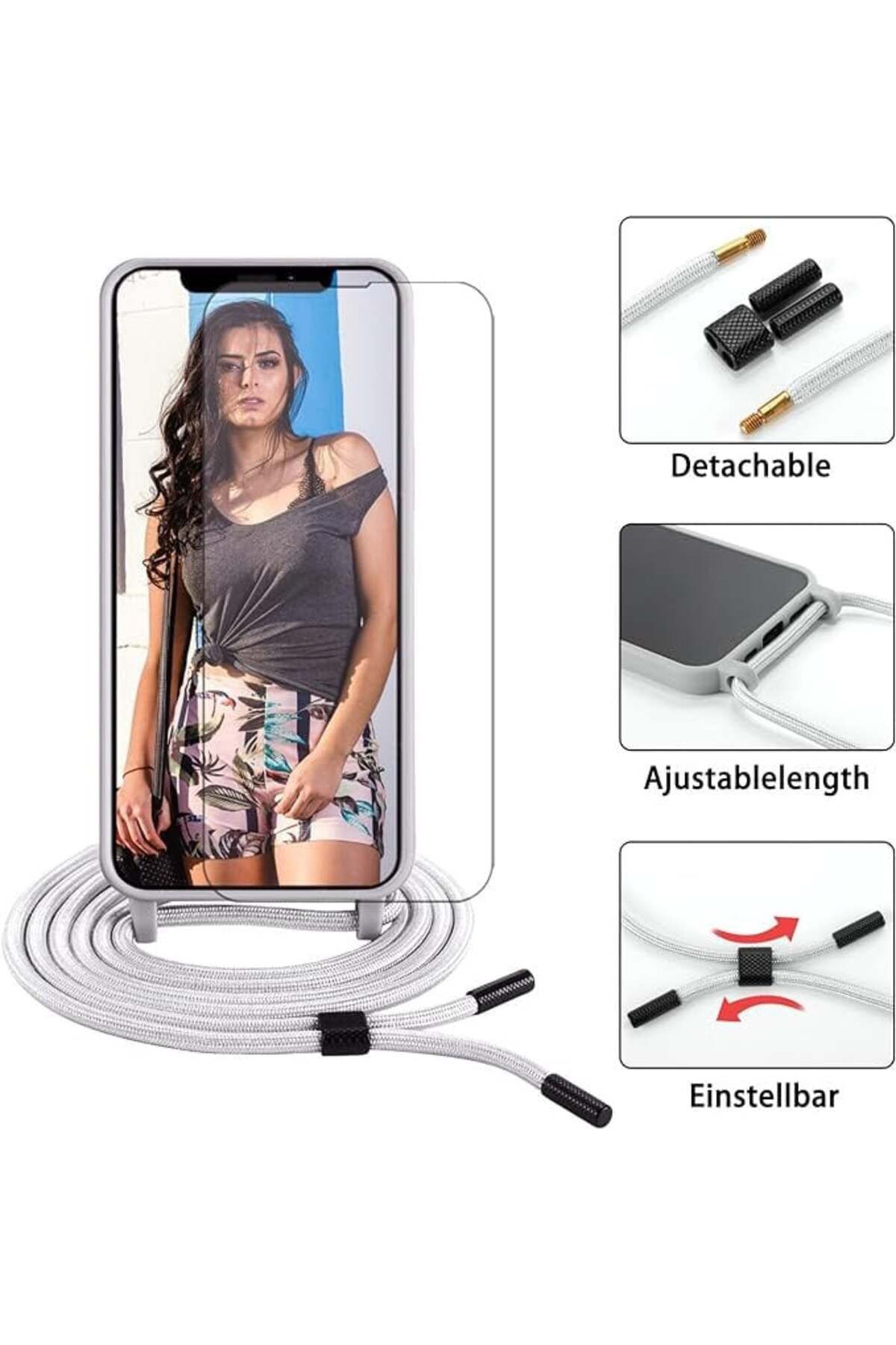 Karll-Set husă cu cablu și 2 folii de protecție din sticlă pentru iPhone 13, silicon/textil, gri, 6,1 inci 5