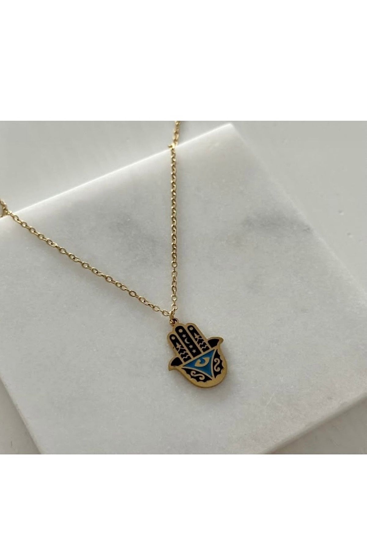 gaila design Lacivert Çelik Hamsa Kolye