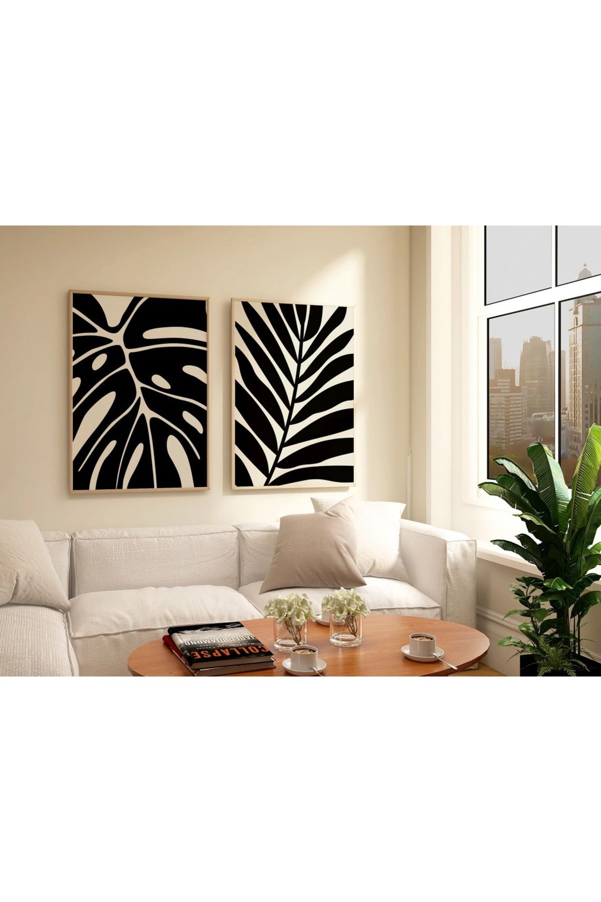 Dekorsiahome 3 Parça Ahşap Çerçeveli Oturma Odası Salon Mutfak Tablo Seti SET3077