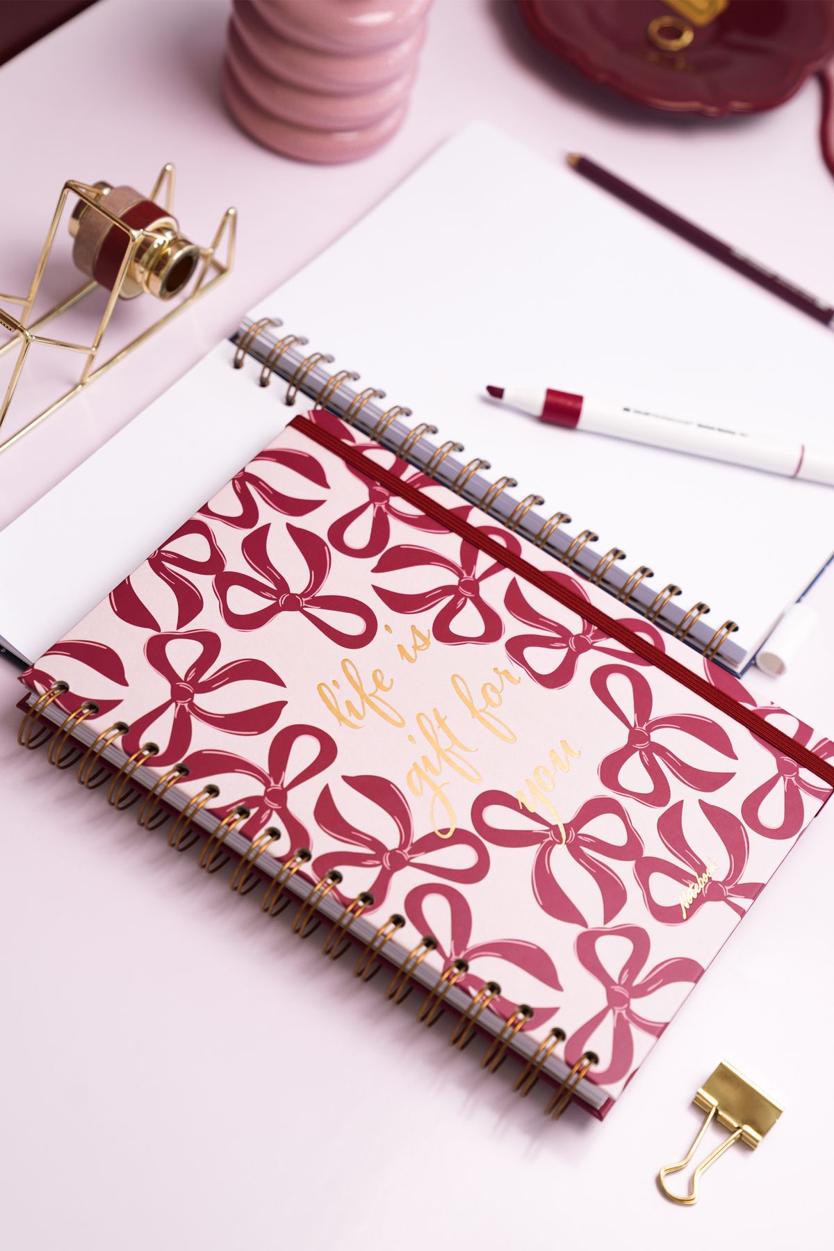 Matt Notebook-B5 17X24 cm Spiral Elastic Plain Without Line Undated Notepad Bows 3