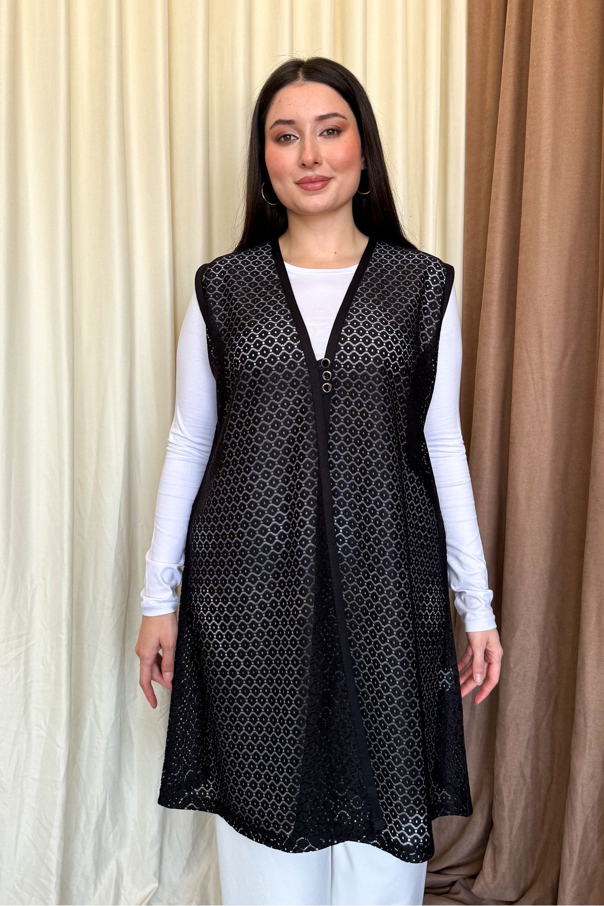 ModaPlaza Kadın B.Beden Dantel Uzun Yelek 260