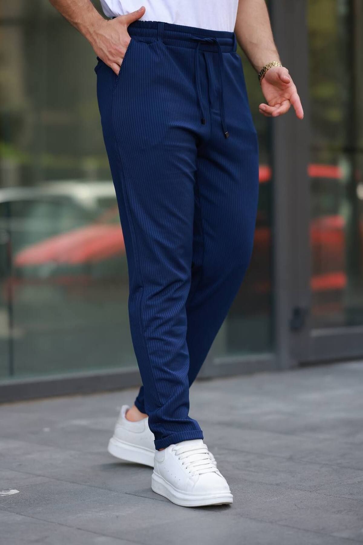 ROBERTO BORNOVA Beli Lastikli Duble Paça Yıldız Pantolon