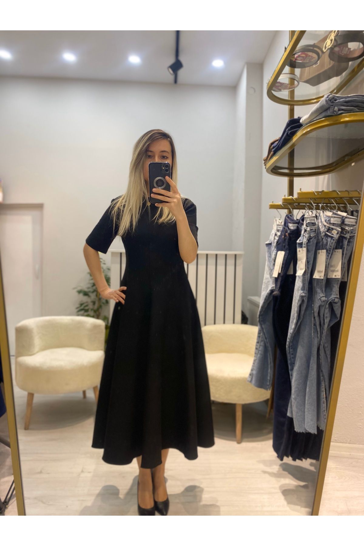 Roseden Siyah Maxi Boy Volanlı Elbise