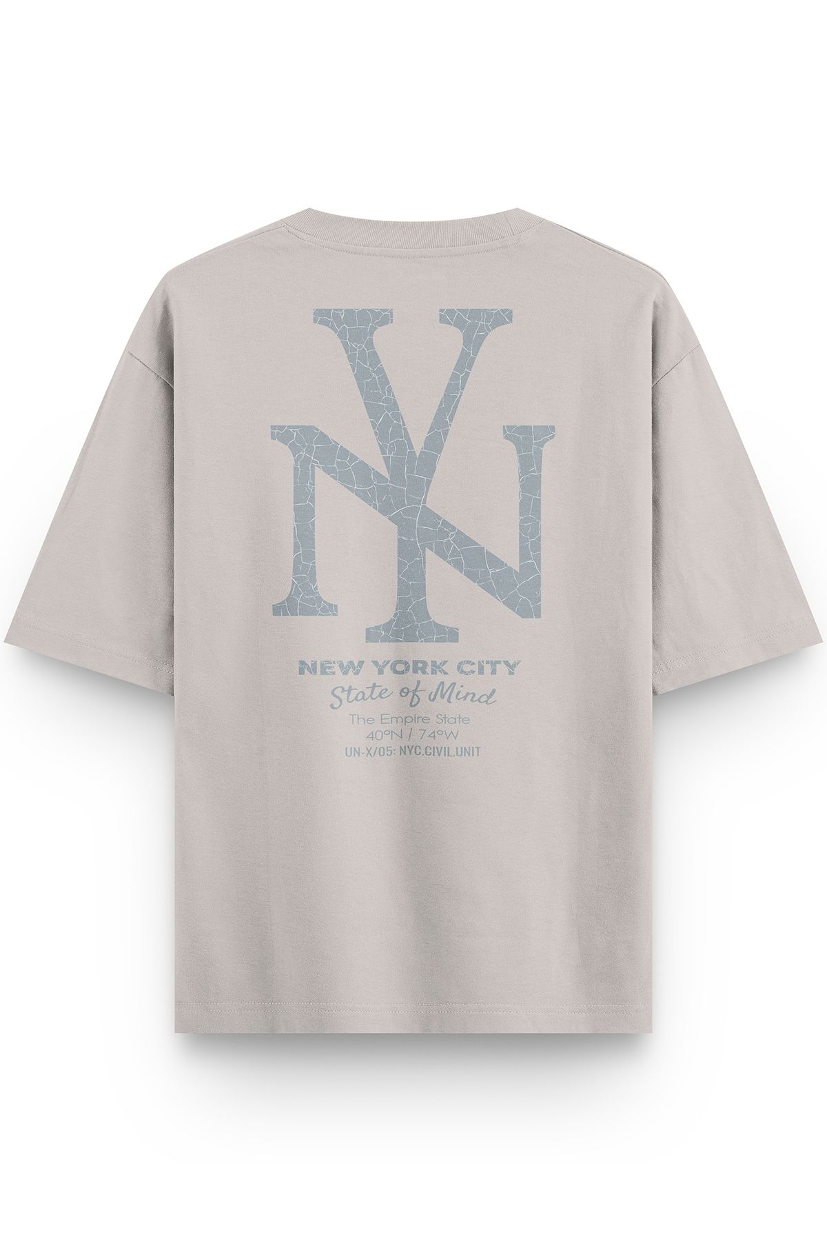 Overoz Taş Rengi Yarı Oversize Tshirt New York City Yazılı Baskılı Oversize Yazılı Unisex Tişört 1384