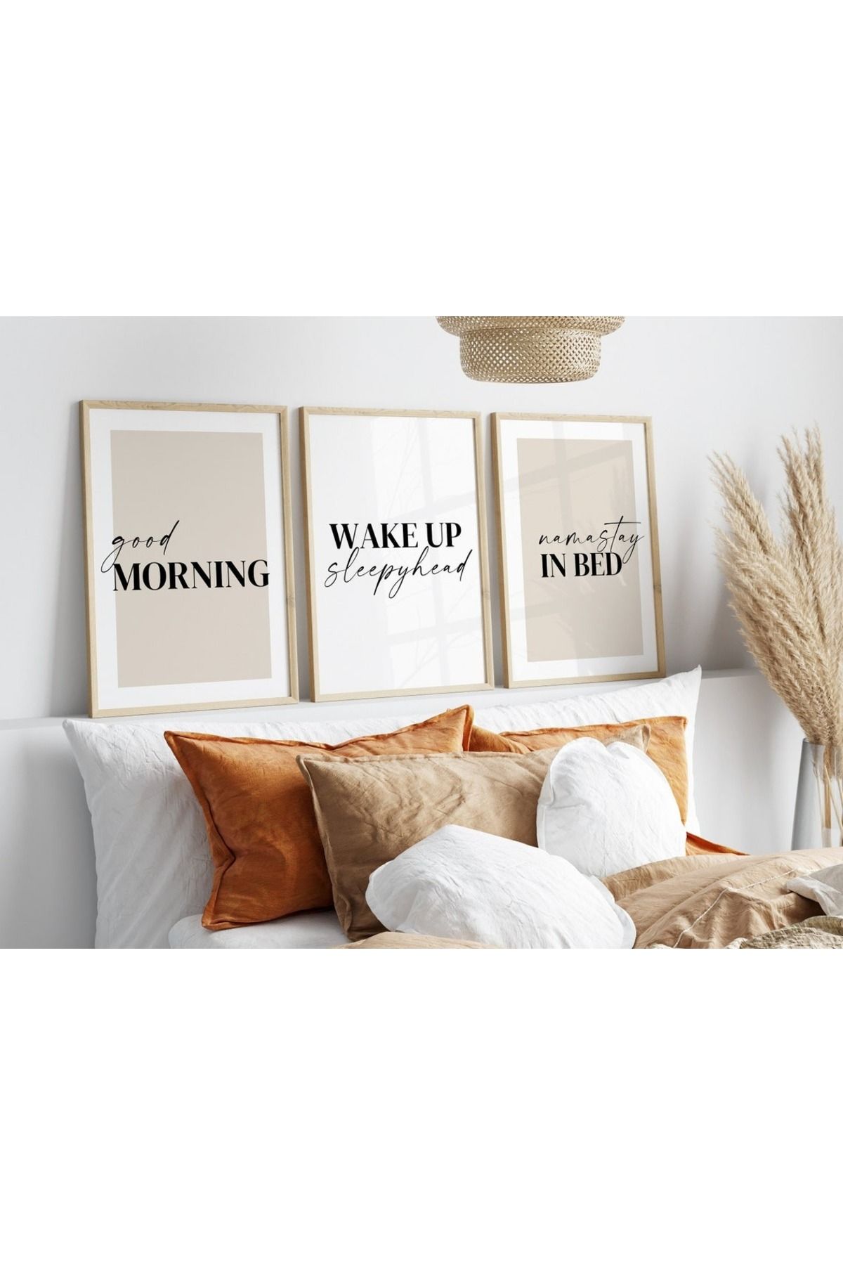 Dekorsiahome 3 Parça Ahşap Çerçeveli Oturma Odası Salon Mutfak Tablo Seti SET3085