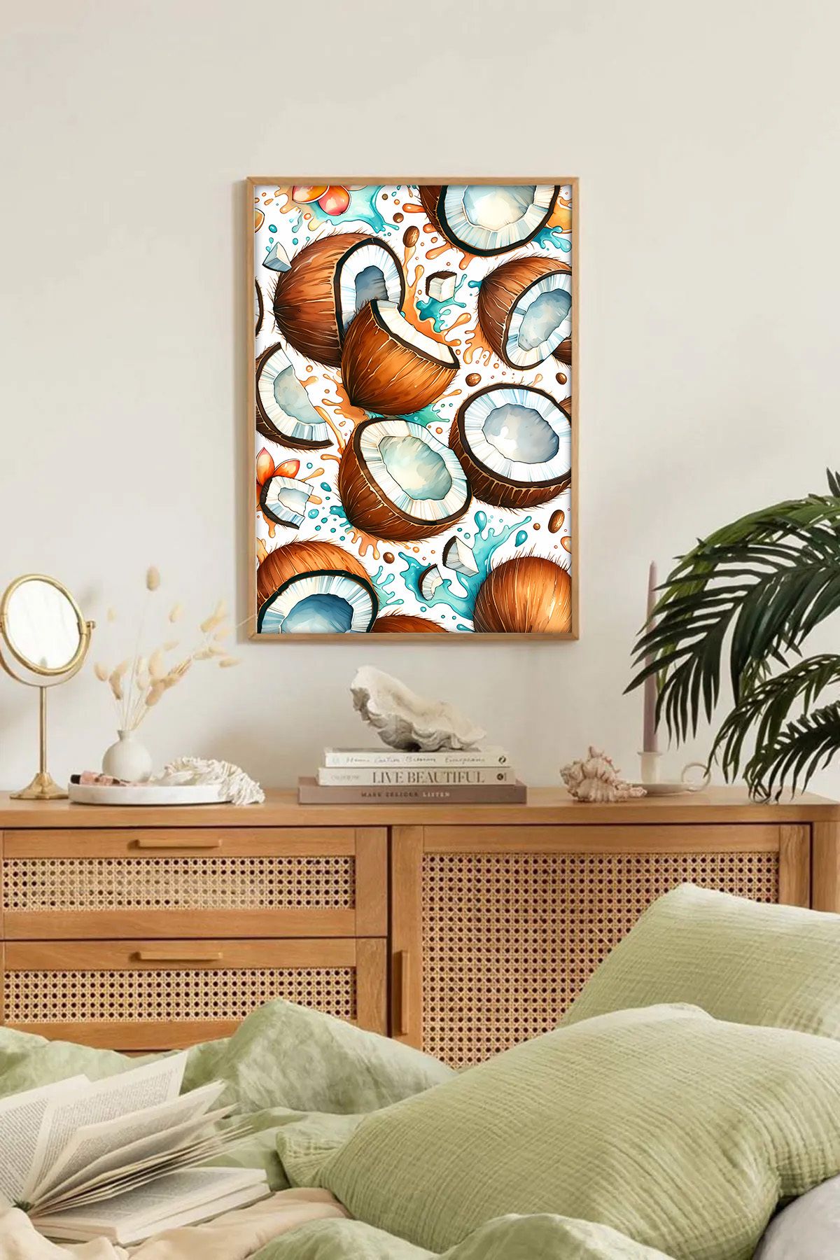 Dekorsiahome Tek Parça Ahşap Çerçeveli Oturma Odası Salon Mutfak Tablo TK0252