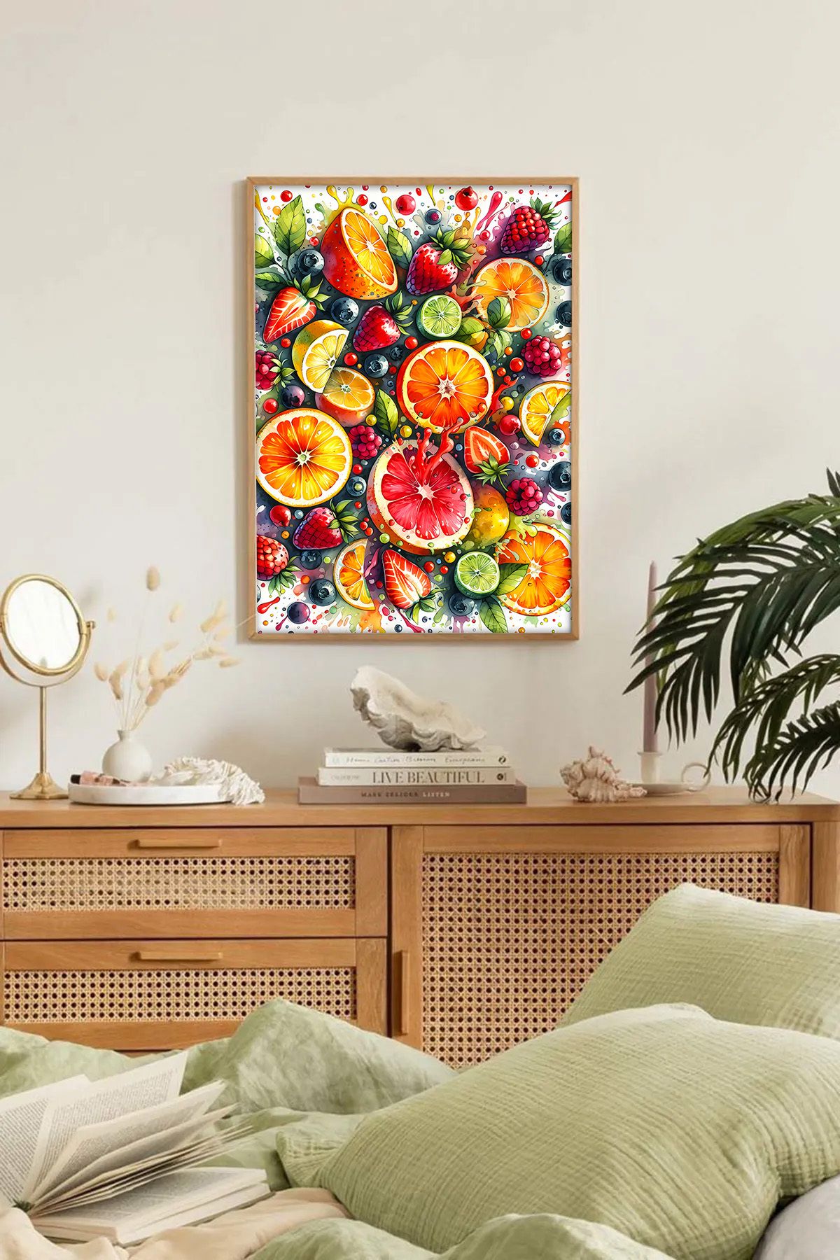 Dekorsiahome Tek Parça Ahşap Çerçeveli Oturma Odası Salon Mutfak Tablo TK0262