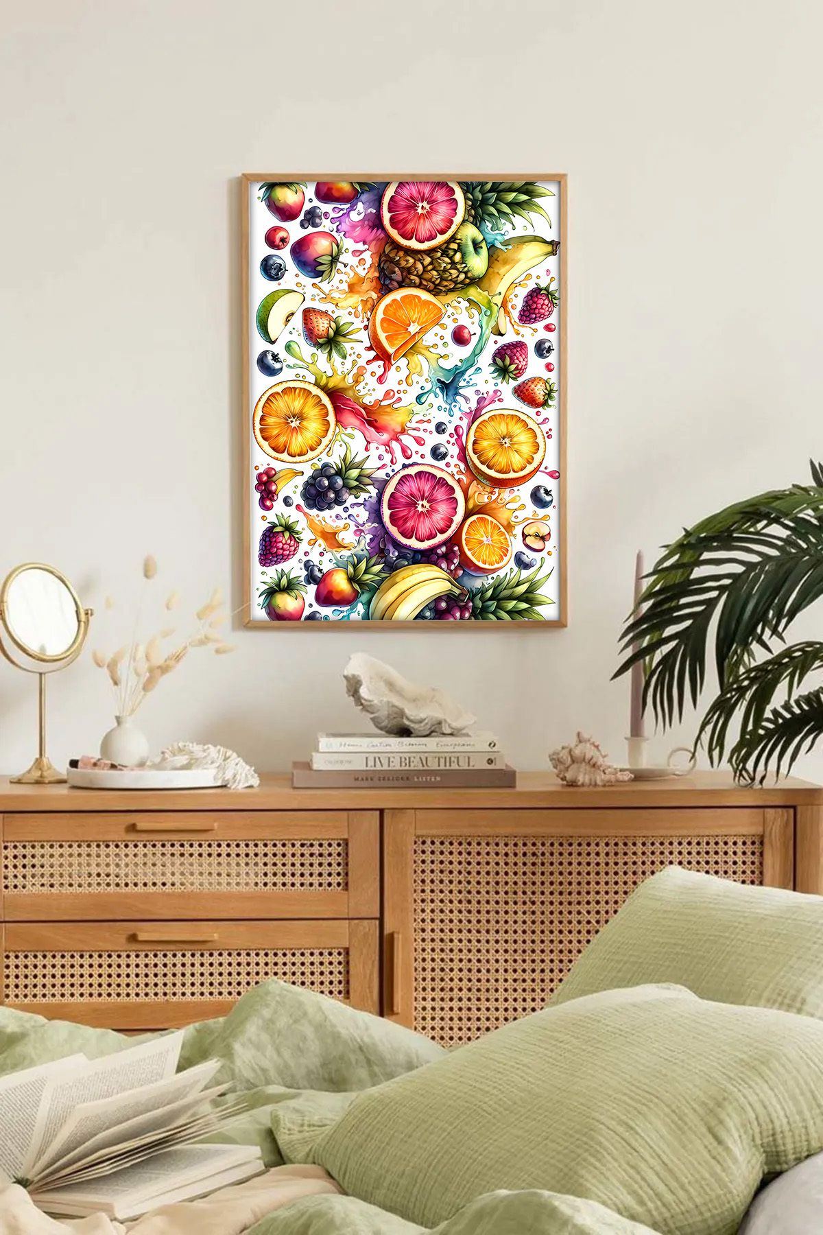 Dekorsiahome Tek Parça Ahşap Çerçeveli Oturma Odası Salon Mutfak Tablo TK0254