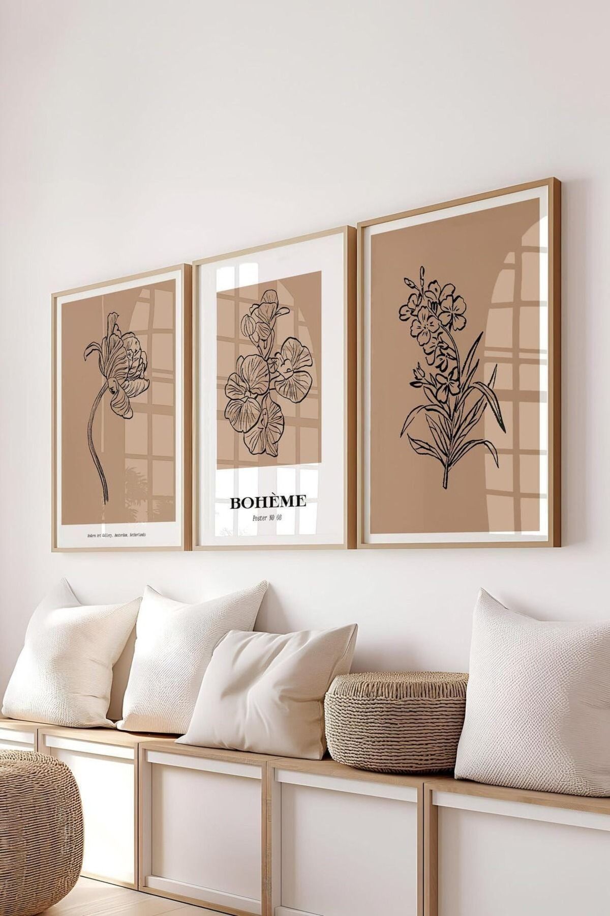 Dekorsiahome 3 Parça Ahşap Çerçeveli Oturma Odası Salon Mutfak Tablo Seti SET3078