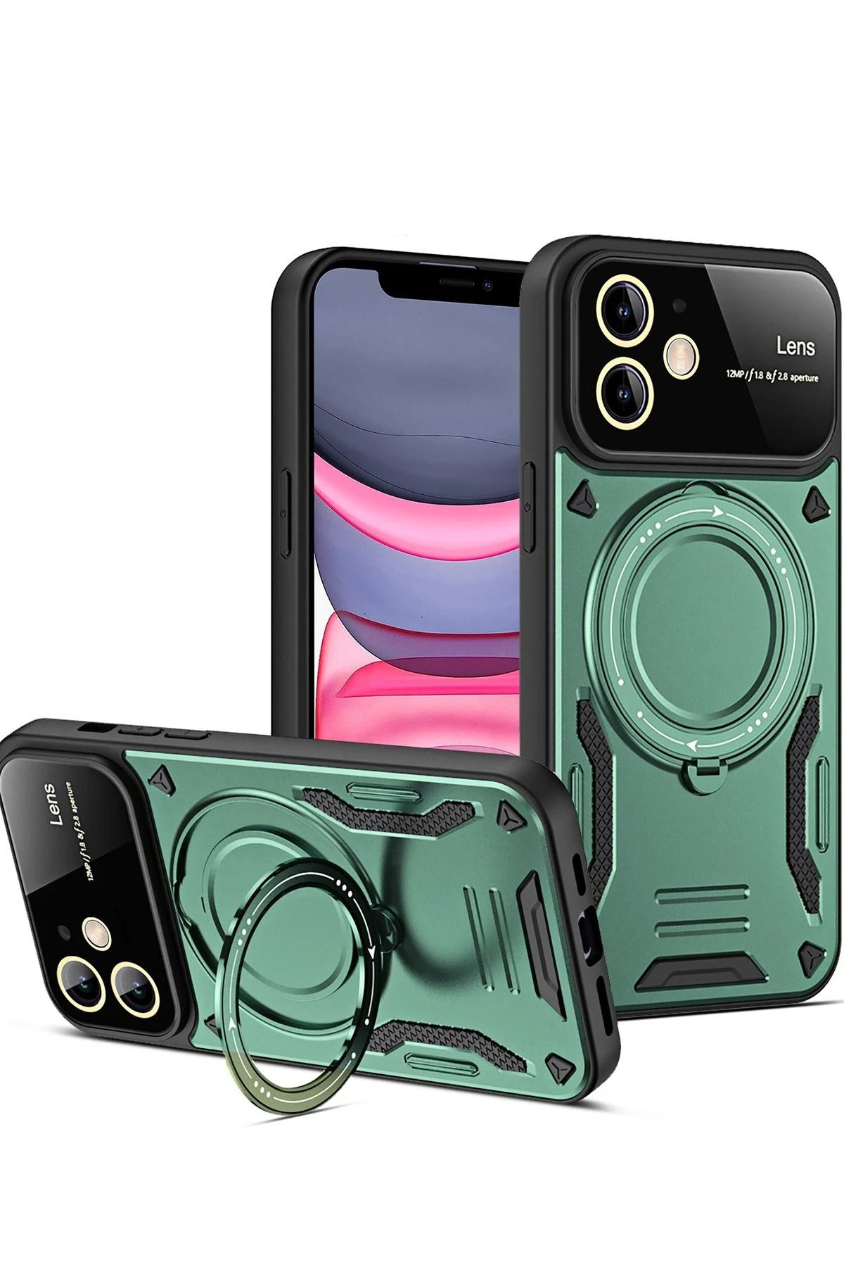 NewFace iPhone 11 Kılıf Joy Lens Standlı Kapak - Koyu Yeşil FLKRY