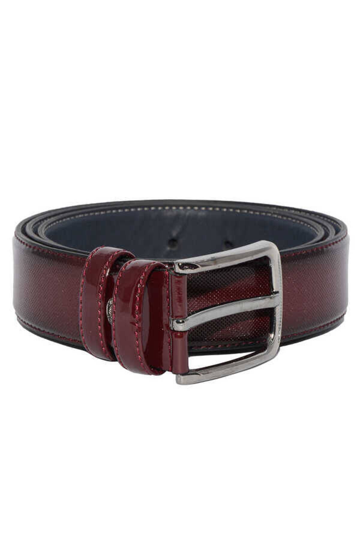 Süzer Deri-3.5 cm Buckle Patent Leather Patterned Model Classic Men's Belt Claret Red 3