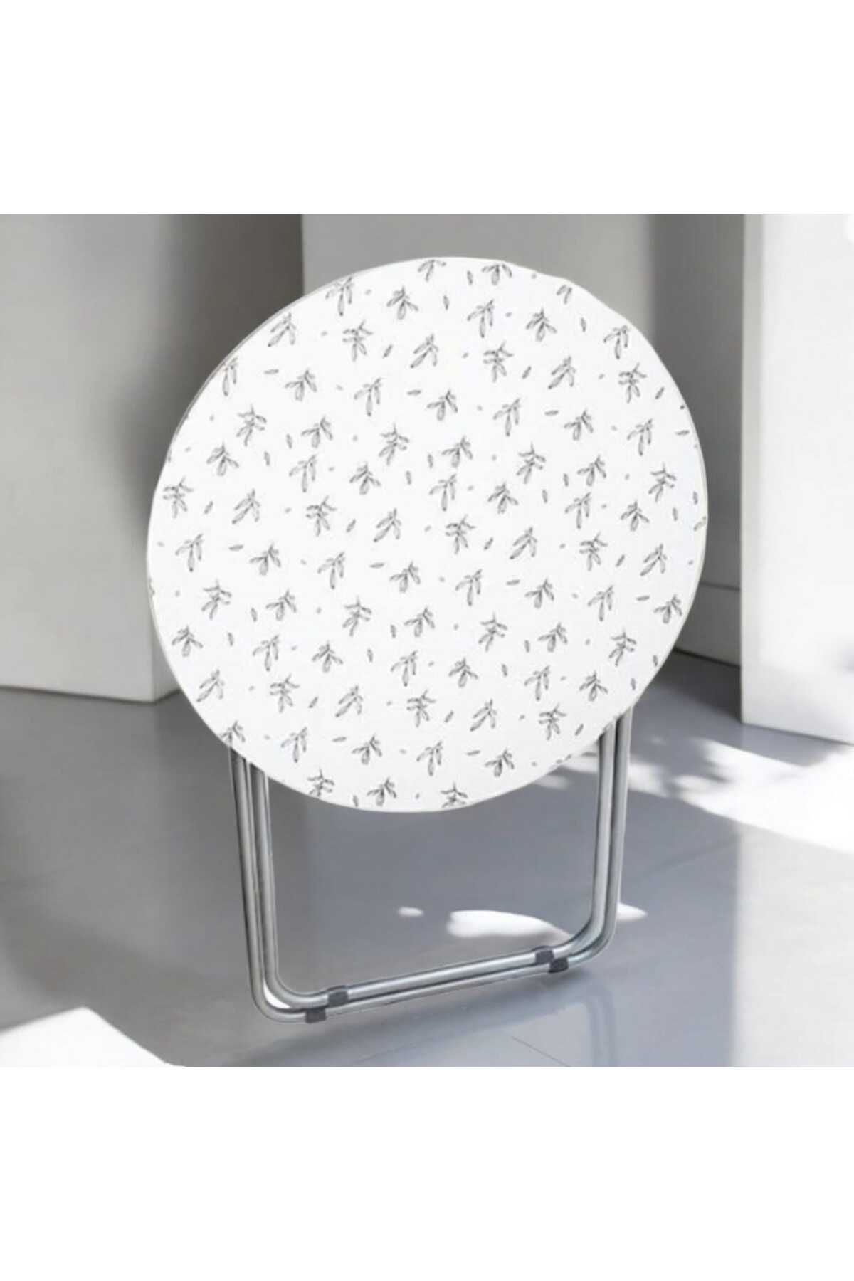 Bideneal Dijital Baskı Yuvarlak Ahşap Katlanır Masa 60 cm